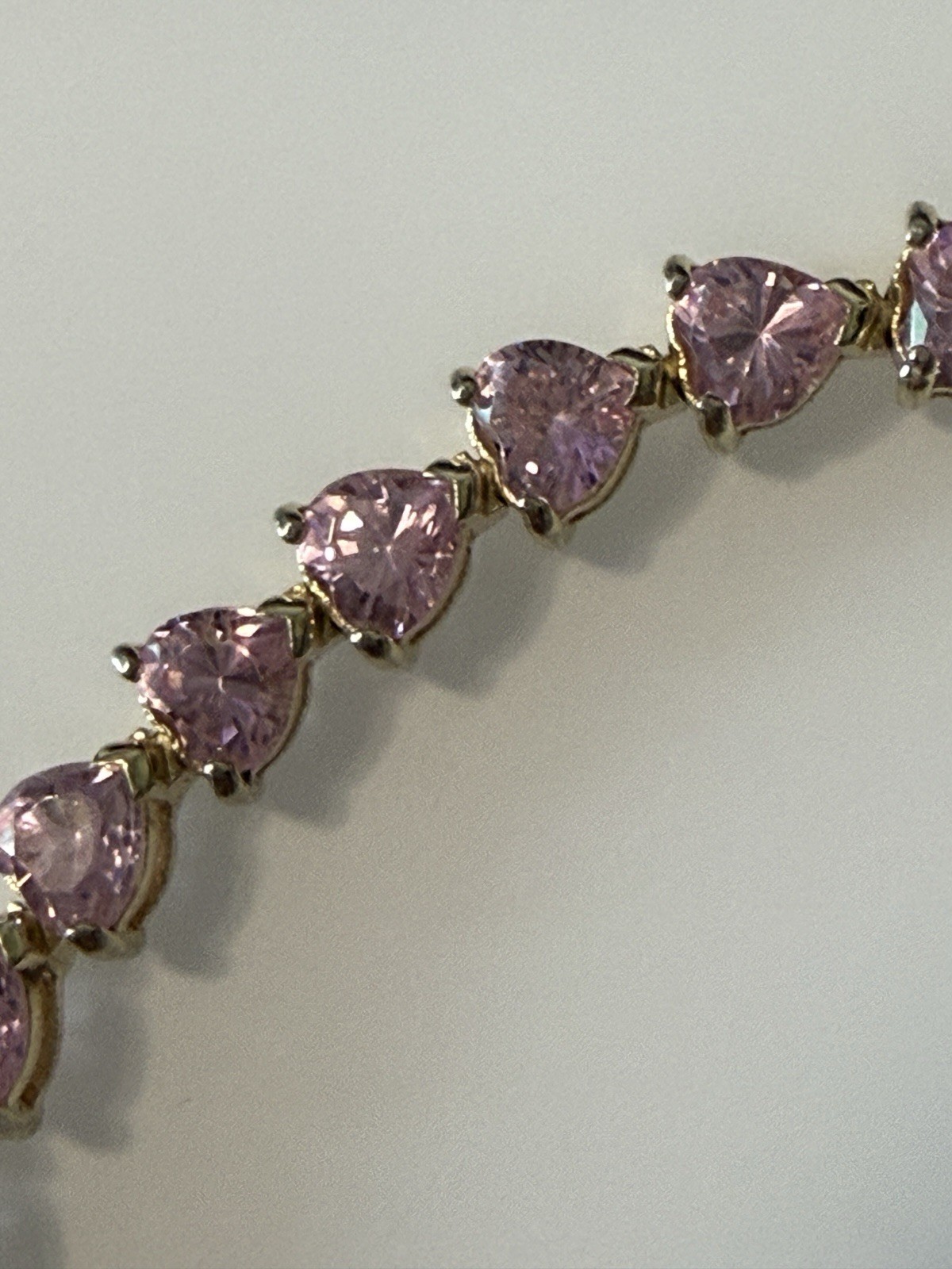 Vintage Pink Trillion Cut Stone Bracelet Sterling Silver Gold Plated 8.25”