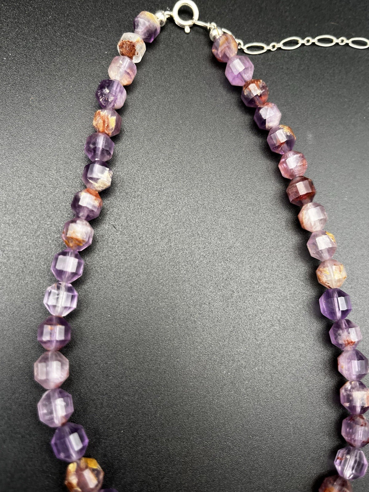 Vintage Sterling Silver Amethyst Art Nouveau Style Pendant On Super Seven Beads