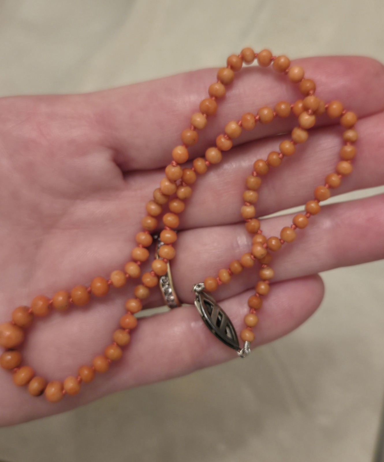 Antique Salmon color Graduated CORAL CHOKER Vintage Child Necklace 15 inch
