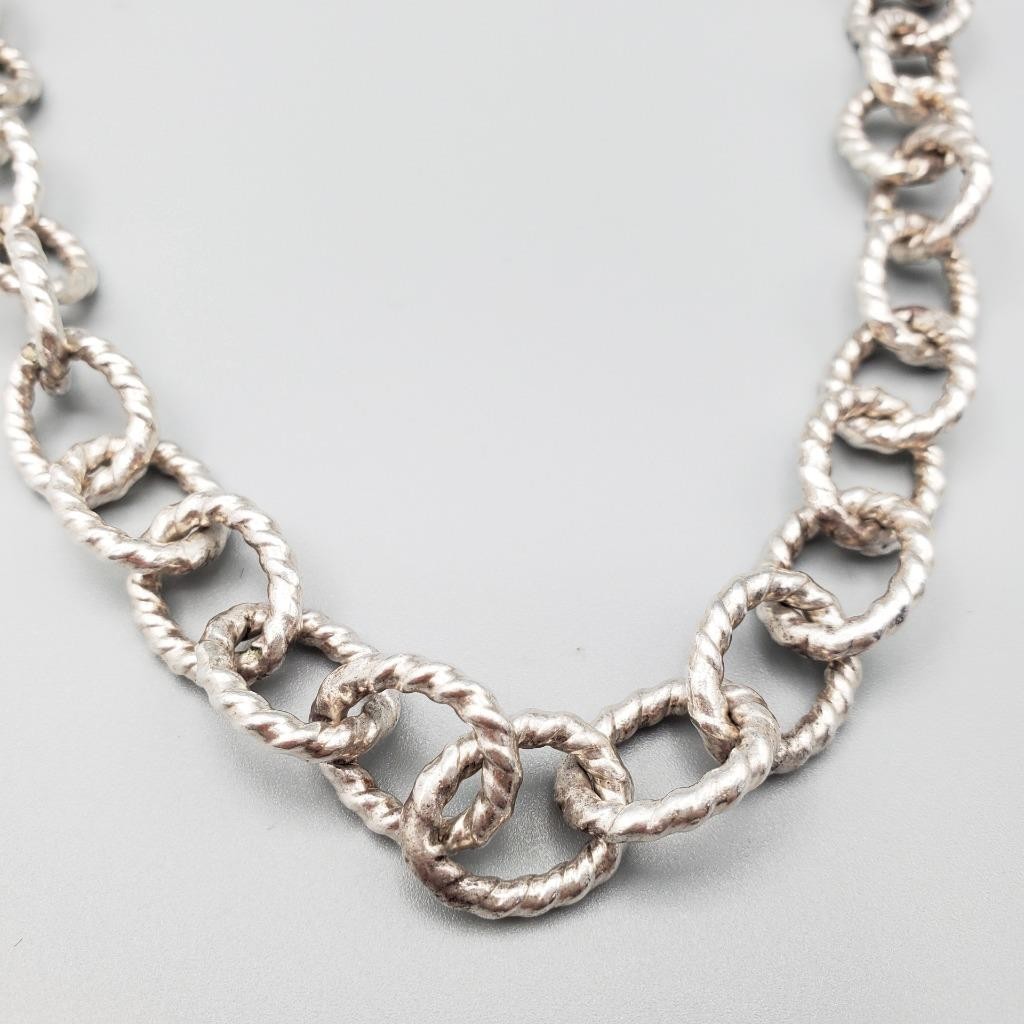 17.5” Heavy Sterling Statement Chain w Lotus Pillar Clasp 13mm Twist Links