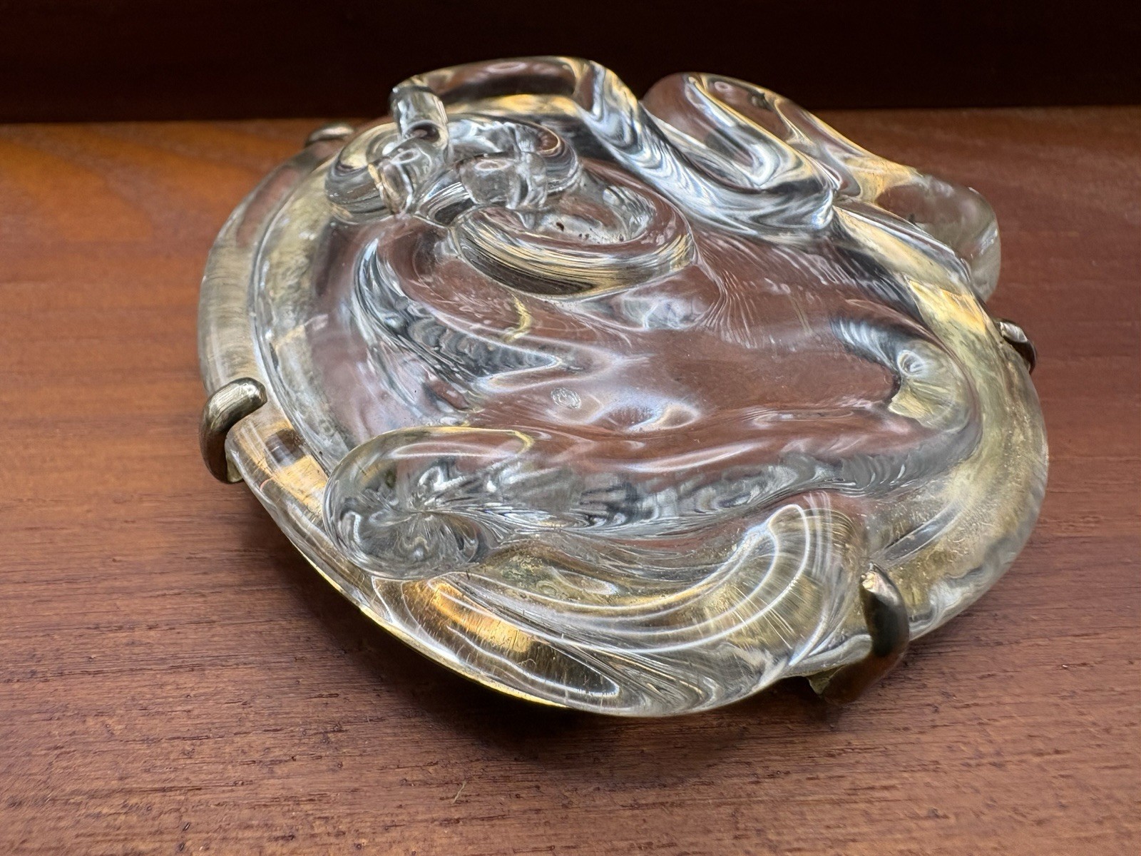 Mariquita Masterson Modernist Clear Art Glass Sterling Silver BIG Brooch Pin