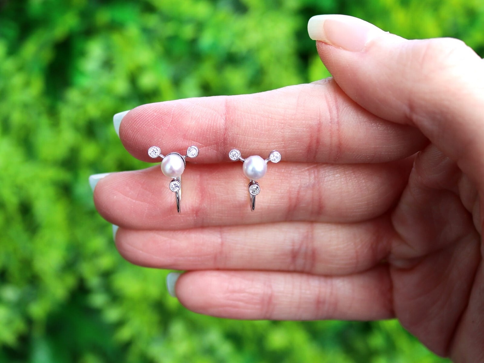 Vintage Diamond Pearl Earrings in 9k White Gold