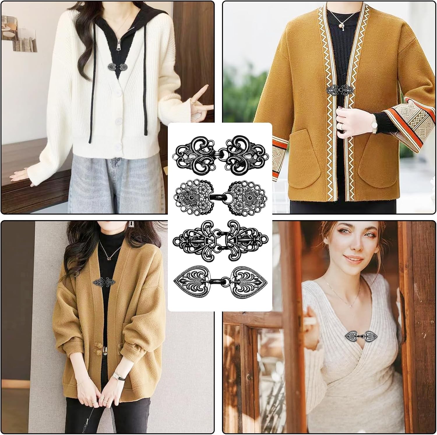 4 PCS Vintage Sweater Clips Cardigans to Hold Sweater Together, Shawl Collar
