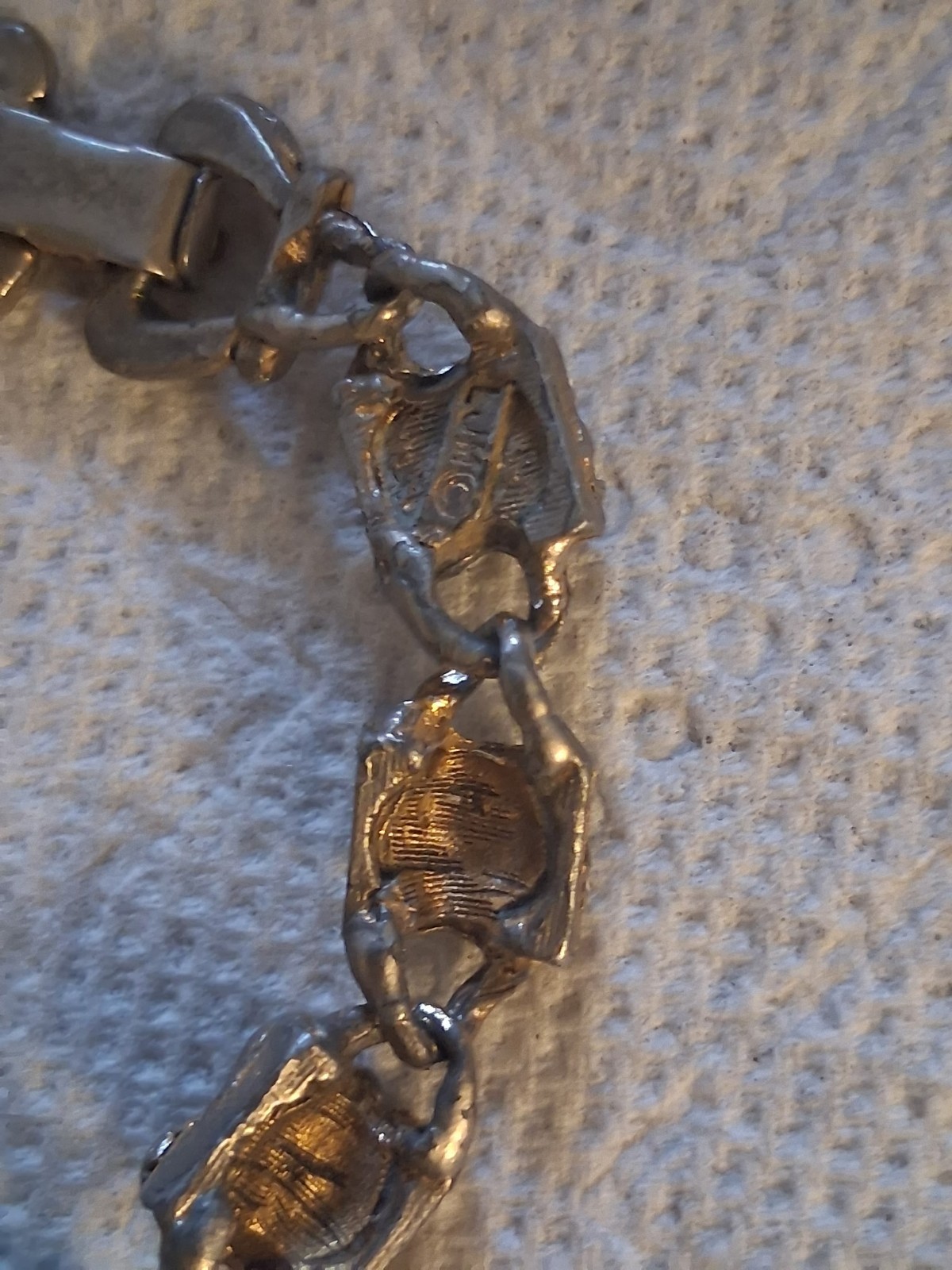 Vintage LJM gold tone chain link bracelet faux blue stones small pearls
