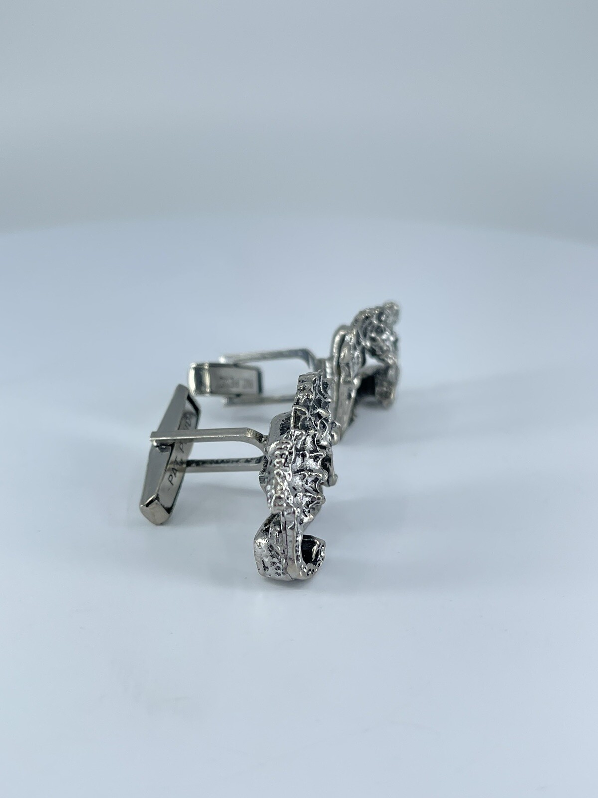 Vintage Seahorse cufflinks silver tone with black enamel accents 1-1/8″