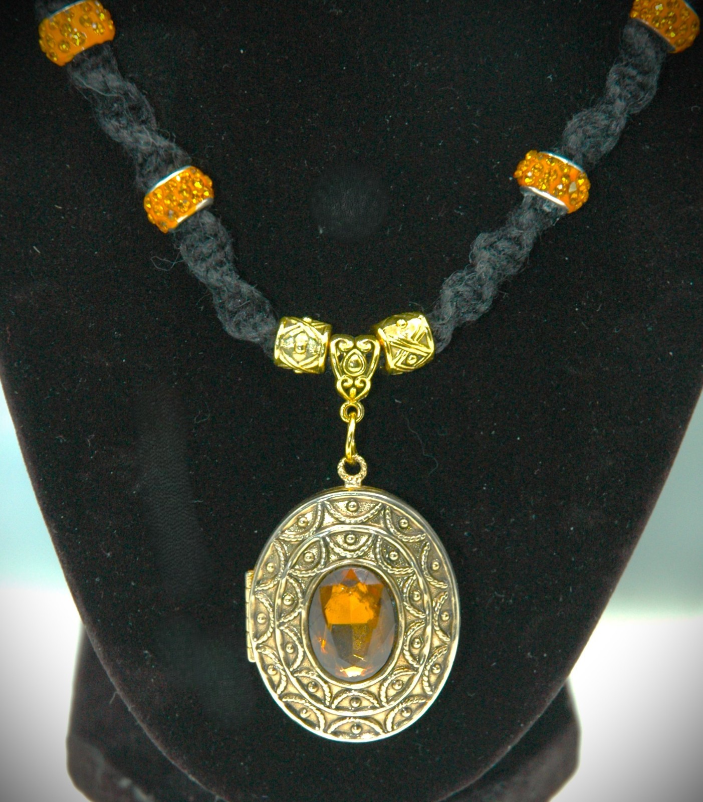 Vintage 1966 Avon Perfume Locket on a Handmade 20″ Black Hemp Chain