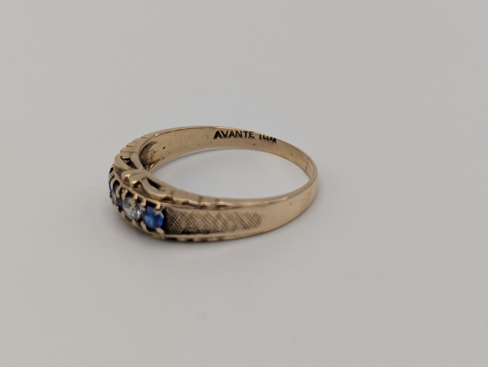10k Yellow Gold Blue Topaz White Quartz Ring Vintage Half Channel Setting Ring