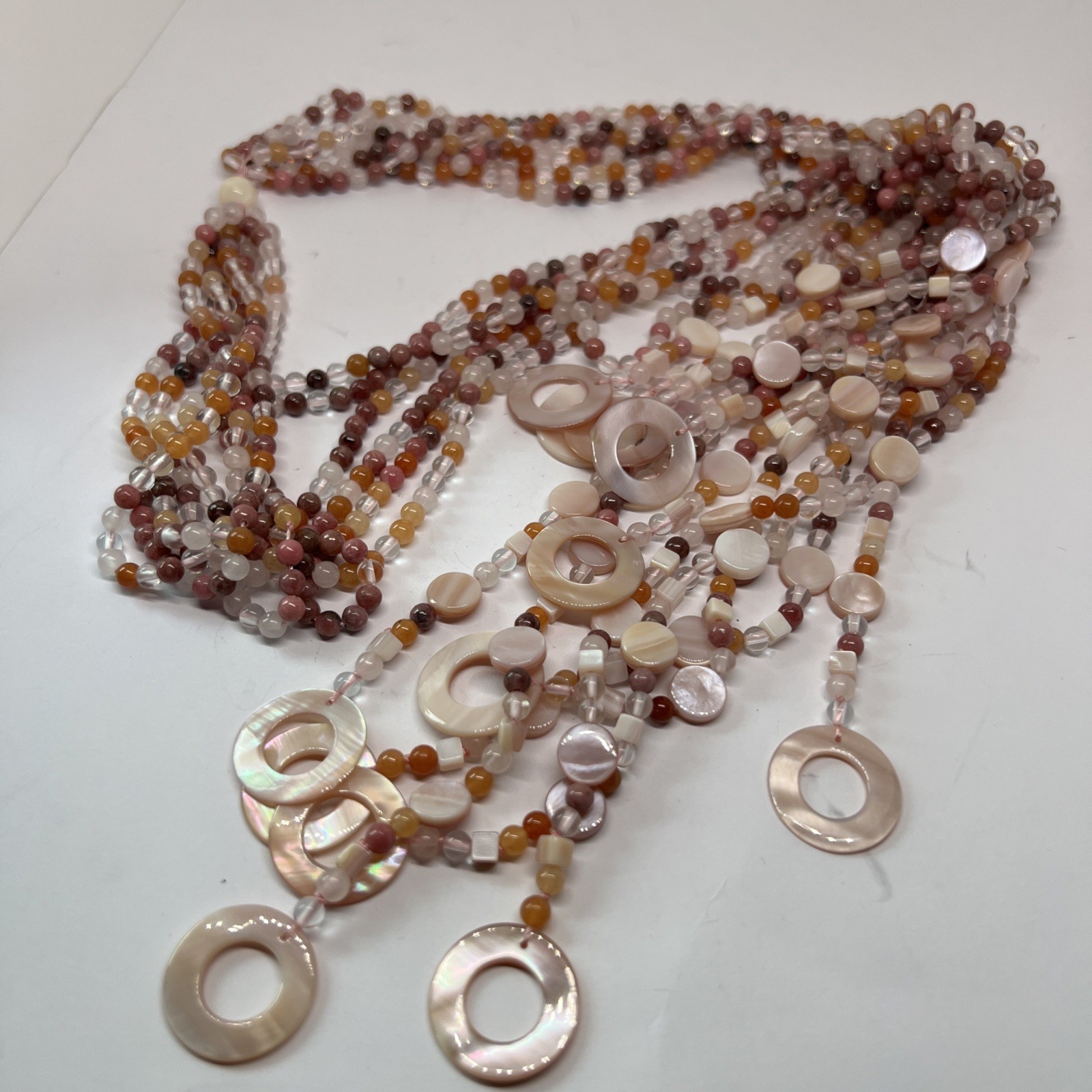 Beautiful Multi Strand Sajen Wrap Necklace Semi Precious Stones Bead MOP Shell