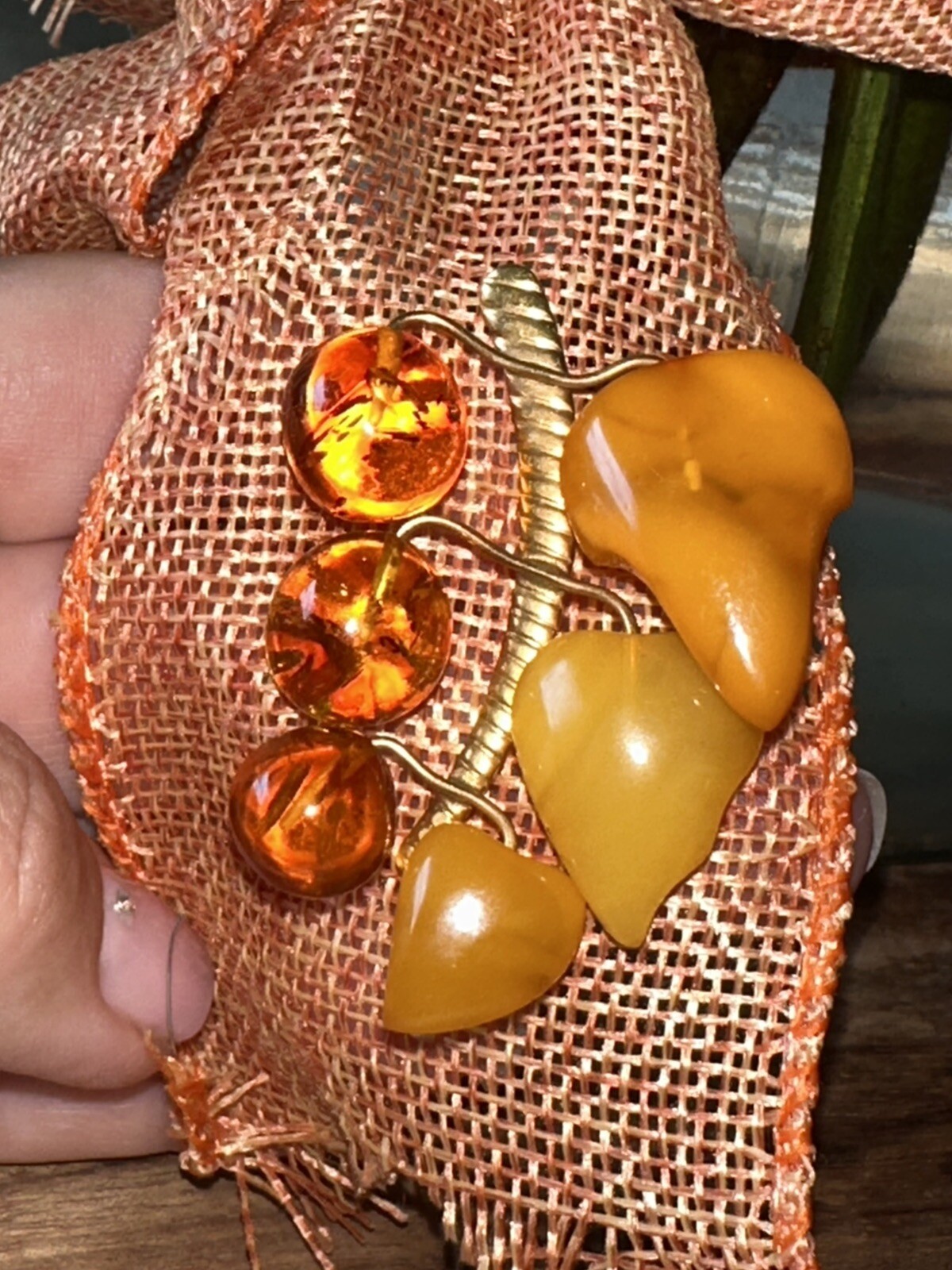 Vintage Mixed Amber 9RK Gold Brooch 1930s Egg Yolk Genuine Amber Baltic Russian