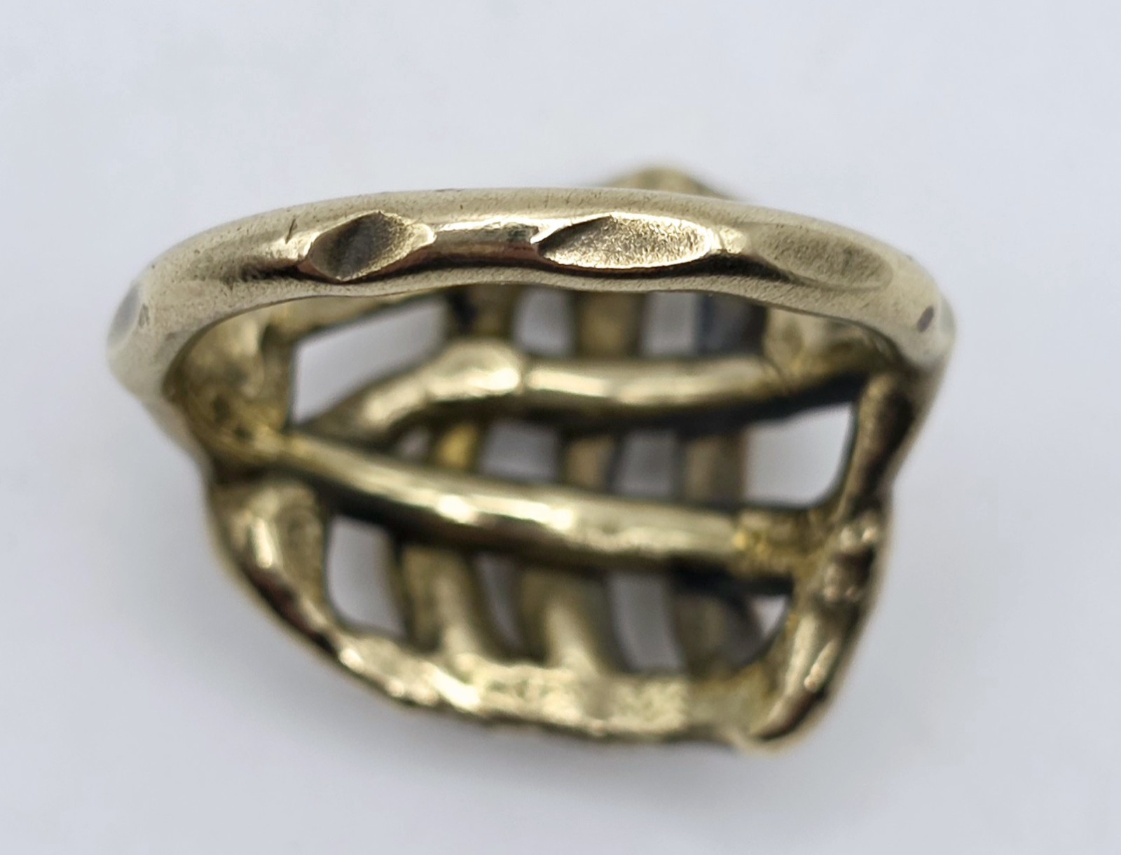 Vintage Brutalist Brass Skeleton Hand Ring Sz 8.75 MCM Modernist Goth Statement