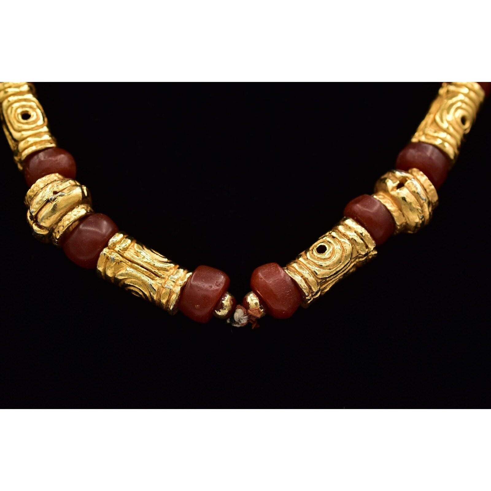 Vintage Beaded Necklace Brushed Gold Green Red Clay Tribal Chunky 1970s BinBN
