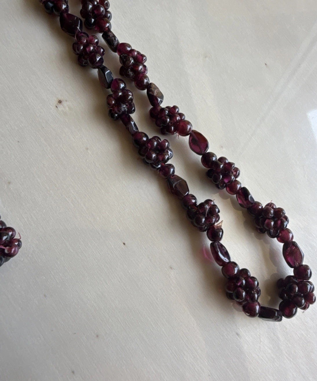 Art Deco Red Garnet Pyrope Necklace Cluster Beaded Berry Accents 26.5 Inches