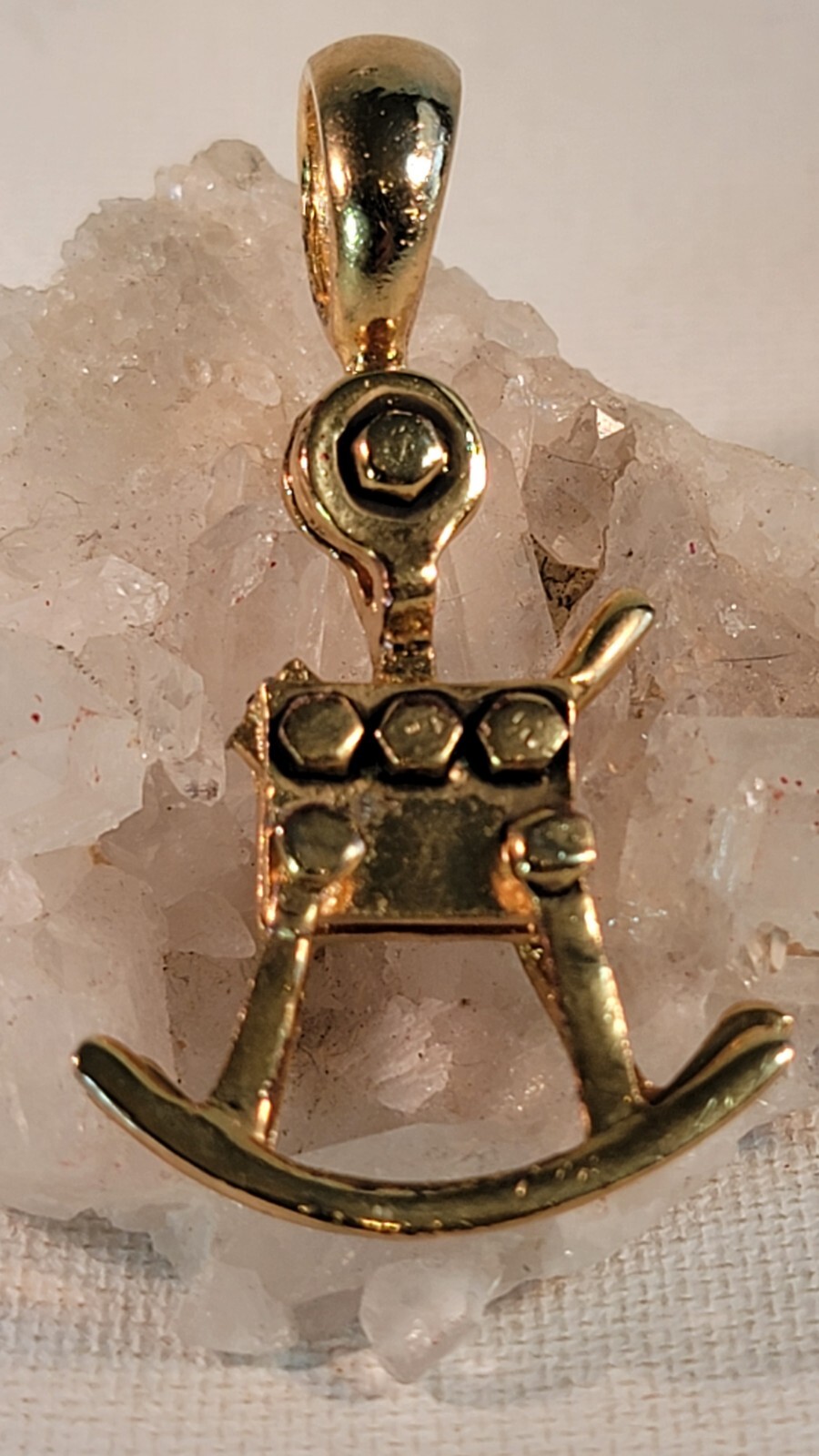 Vintage Modernist Brutalist Style Gold Tone Necklace Charm Pendant
