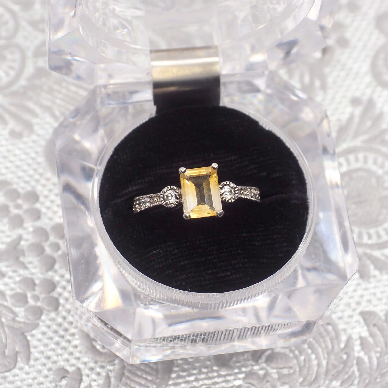 Vintage 1990s Citrine and Sterling Silver, and Cubic Zirconia Ring Size 8.25