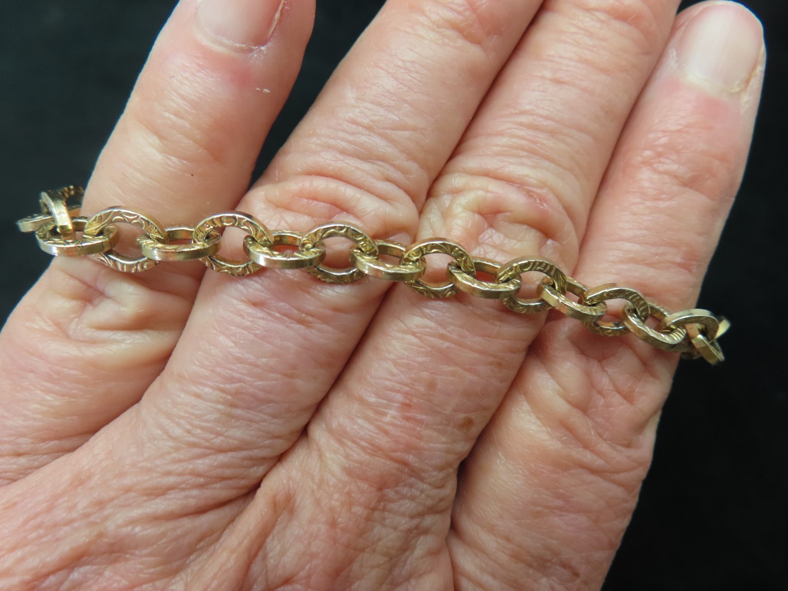 Vintage Gold Plated Art Deco 1930’s Textured Bracelet Old Spring Ring 7.5″