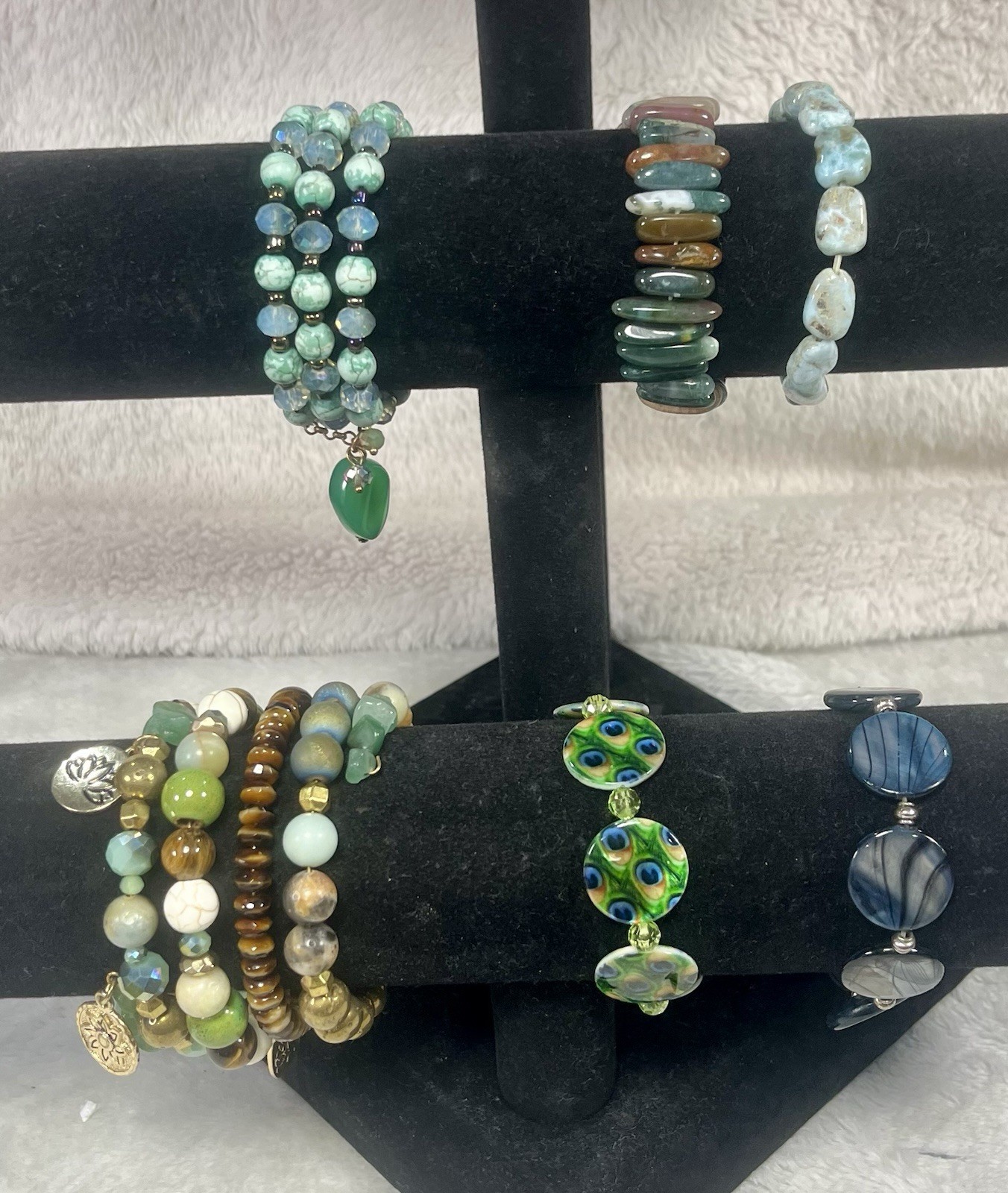 Vintage Costume Jewelry Bracelets (Stretch, Wrap Around, Glass Beads, Stones)