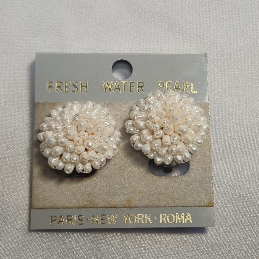 Fresh Water Pearl Clipon Earrings Vintage New Old Stock