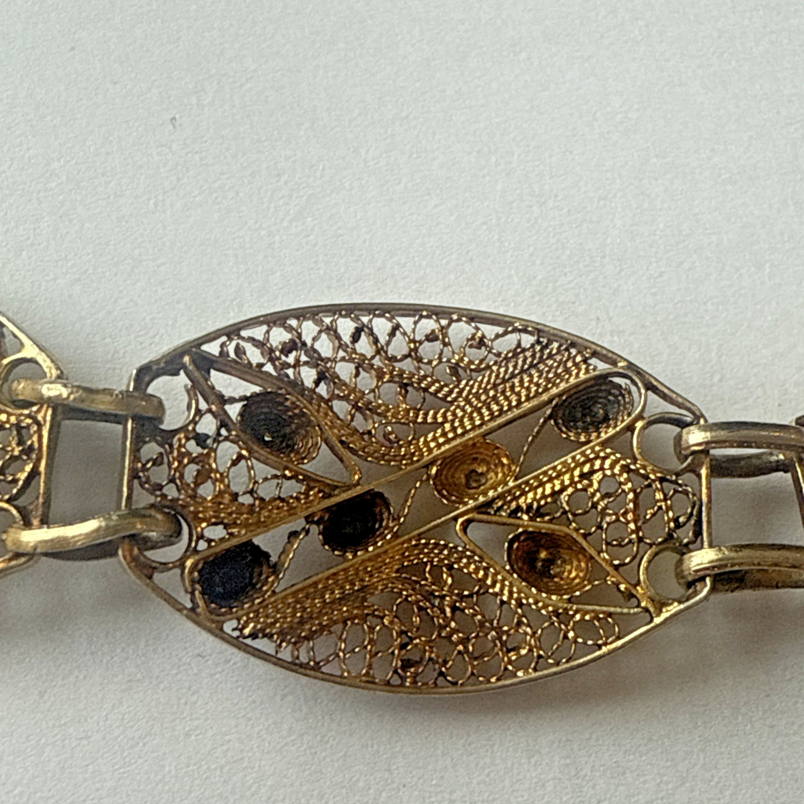 Vitg Sterling Silver Gold-wash Guilloche Enamel Ornate Filigree Panel Bracelet