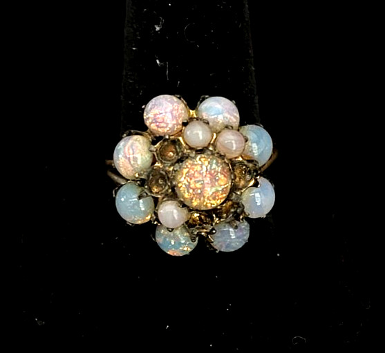 Vintage Austrian Opal Glass Cluster Ring | Mid Century Atomic Cocktail Ring (Rep