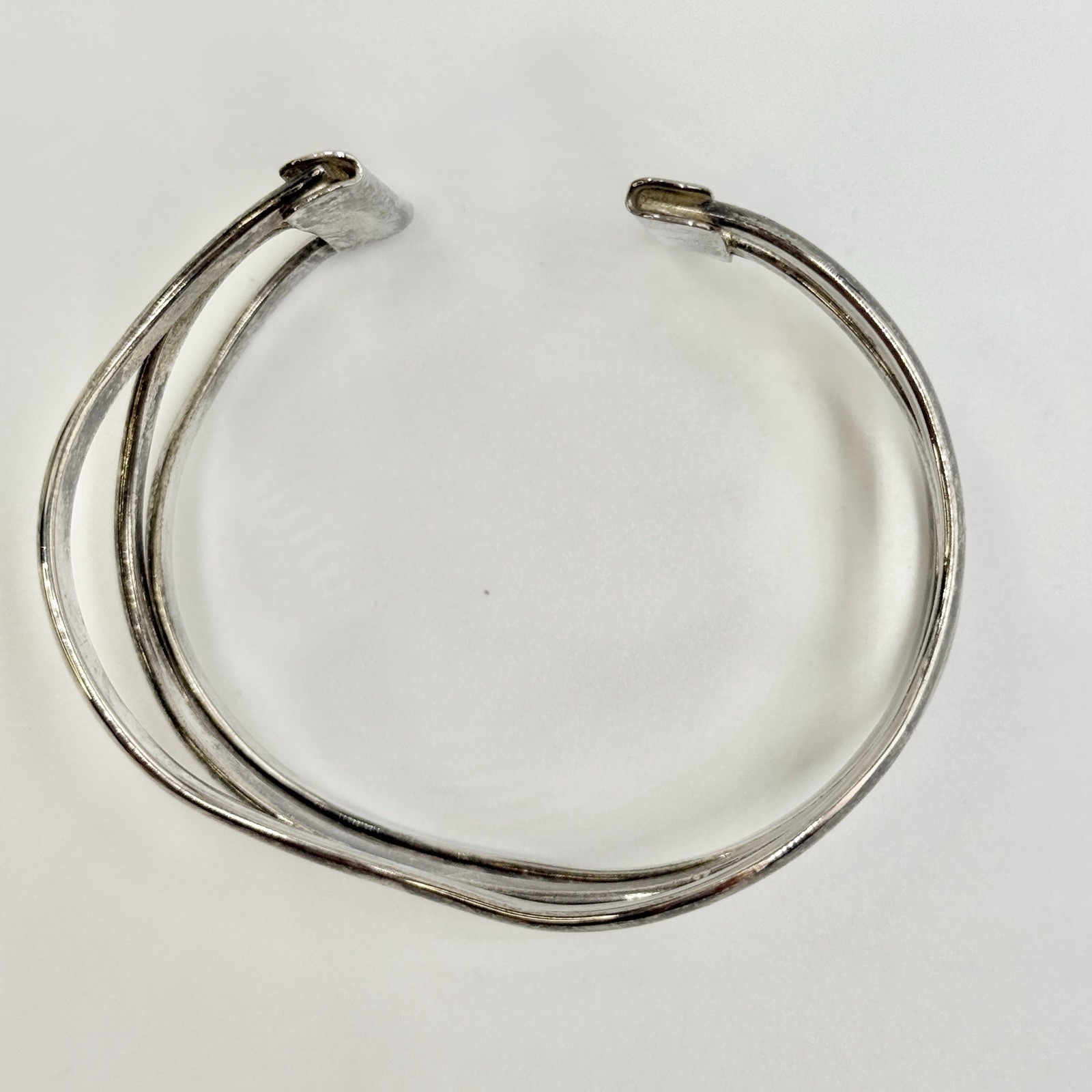 Vintage Bracelet Silver Plated Waves Adjustable Wide Sz 6.75 Tested