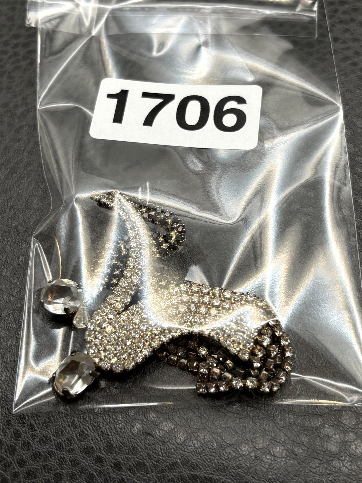 Vintage Rhinestone Dancing Couple Brooch Pin Black Clear Crystal Art Deco Style