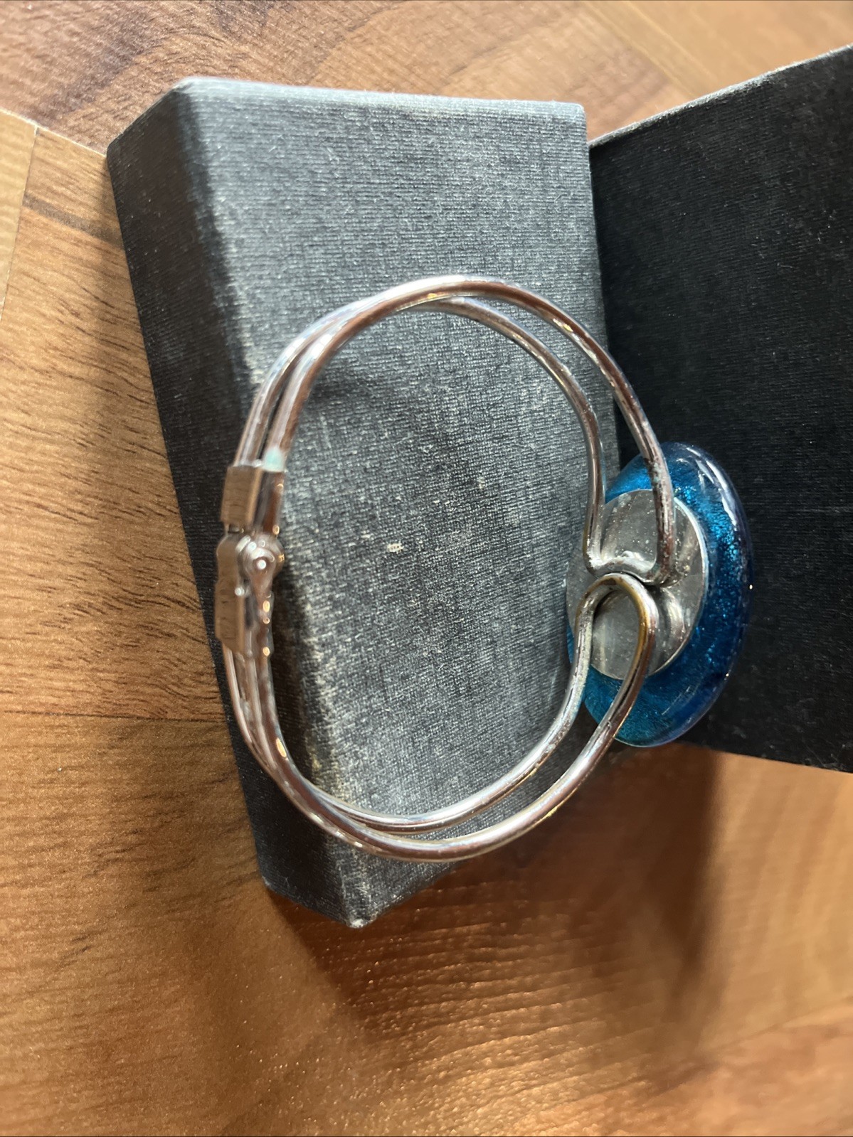VTG Blue Green White & Purple Dichroic Glass Spiral Swirl Hinge Bangle Bracelet
