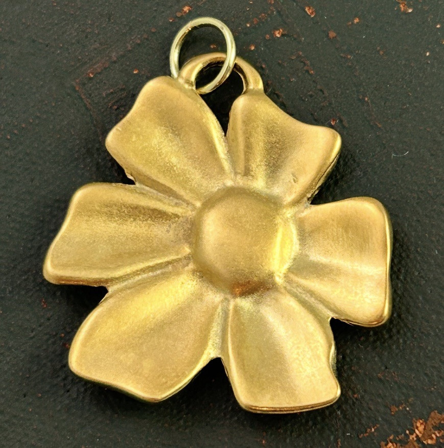 Vintage Flower Necklace Pendant Large Charm Gold Tone Metal Vintage Jewelry Gift