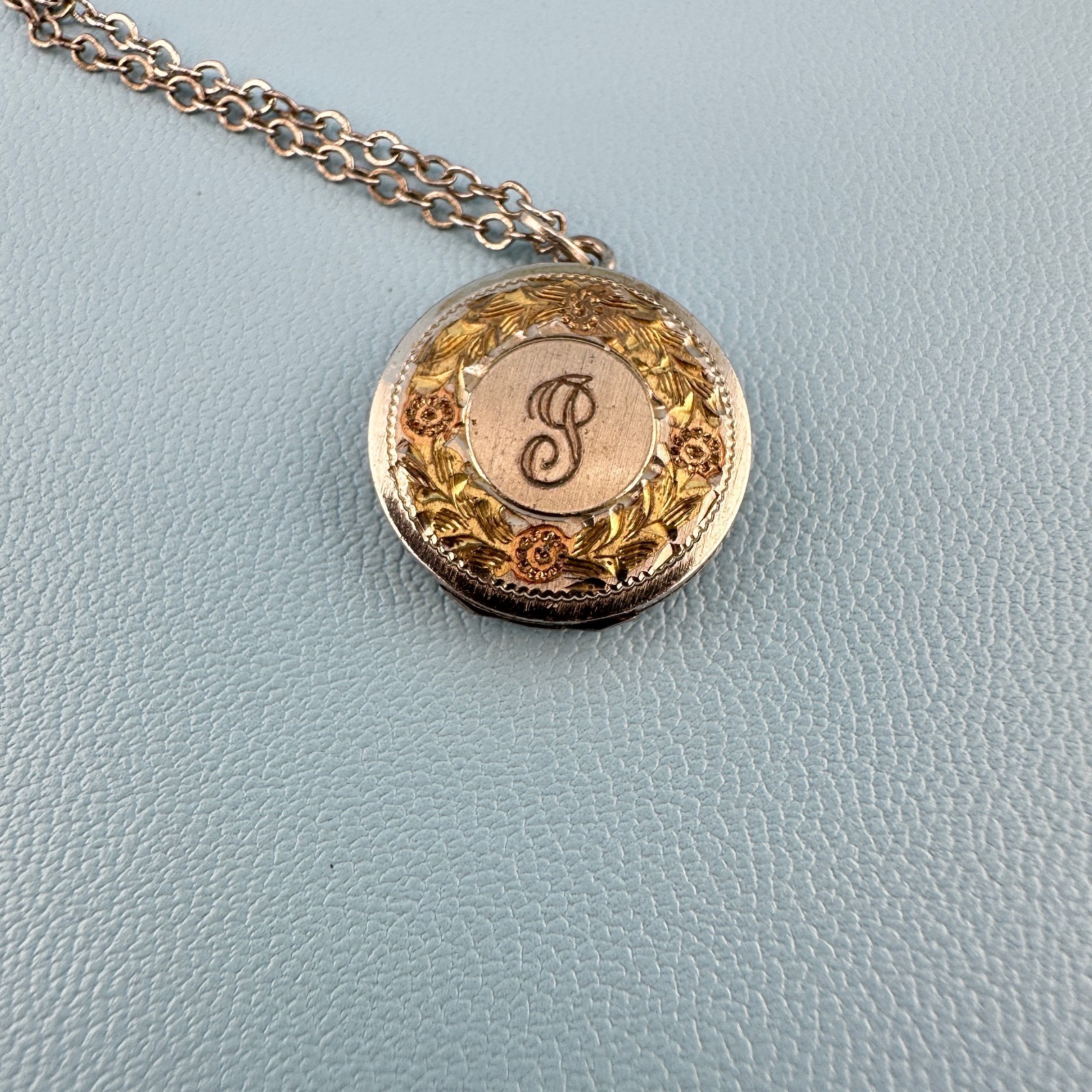 Vintage Locket Necklace Sterling 925 Gold Tone Inlay Letter P 1975 Engraved