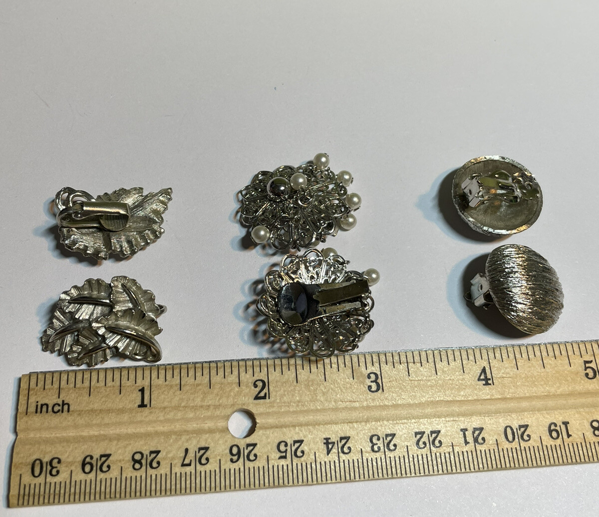 Vintage Silver Tone 3 Pair Clip On Earrings Jewelry YT-33