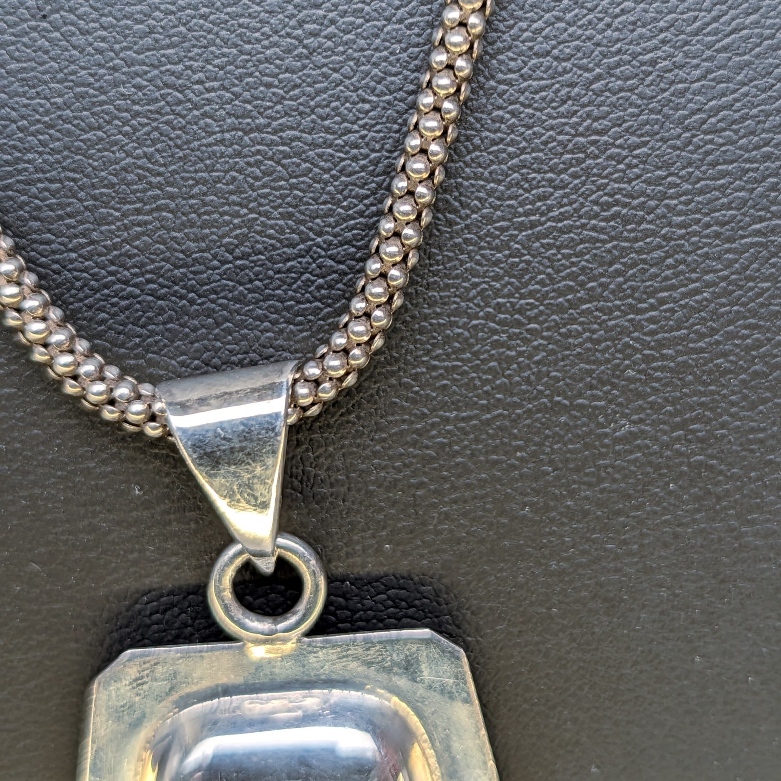 ATI Mexico 925 Sterling Silver Retro Domed Pendant Necklace+Popcorn Chain ✨