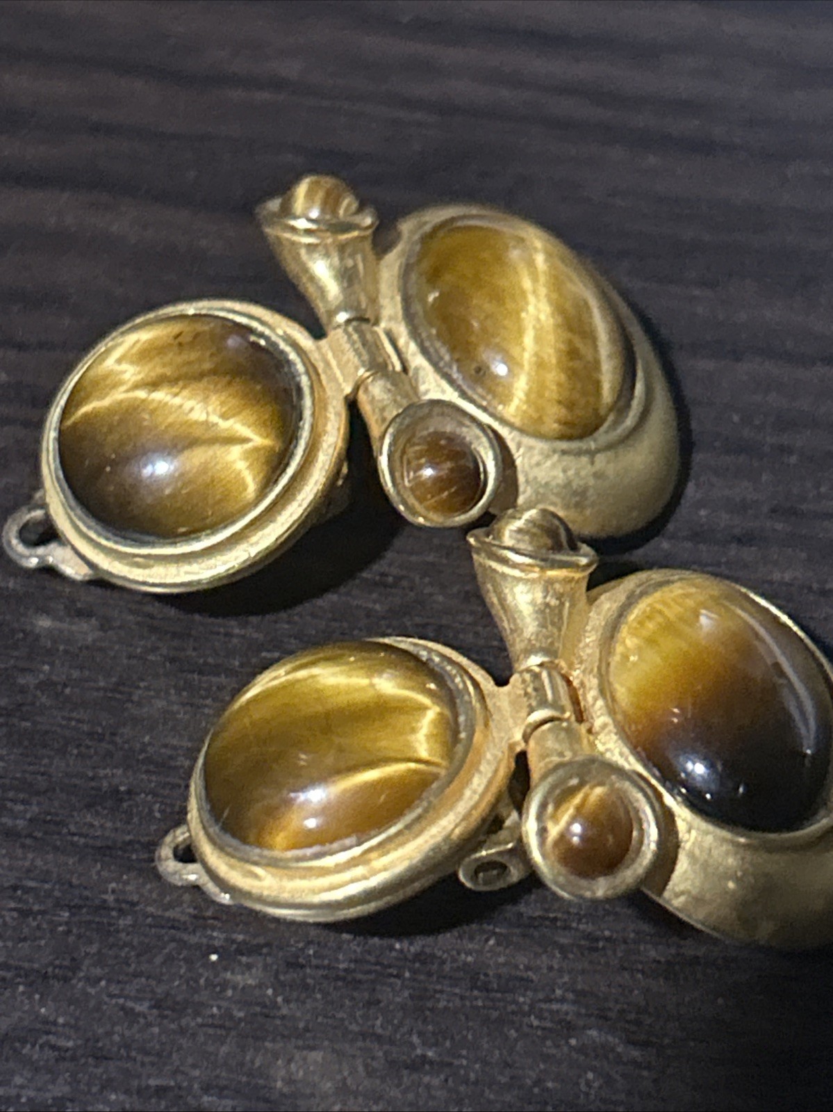 JADED Jewels 22k Gold Plated Beautiful Door Knocker Tiger Eye Clip On Earrings