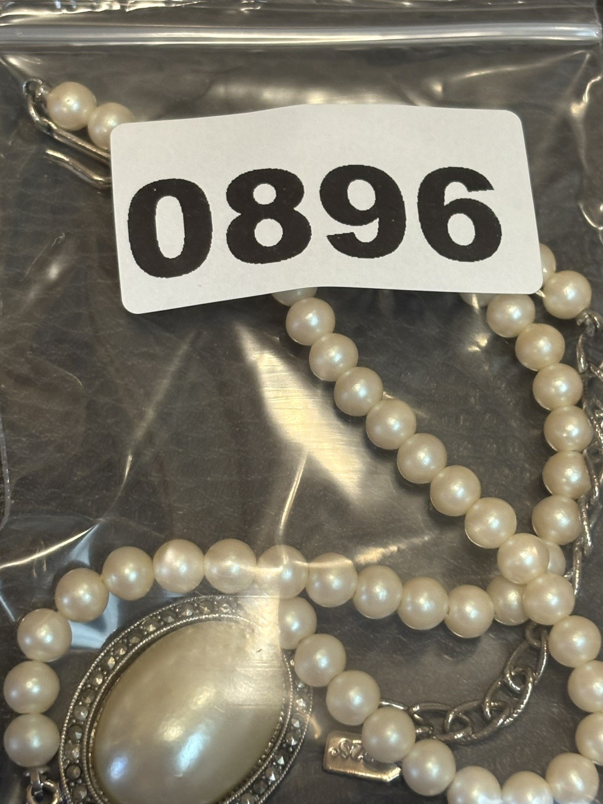 1928 Victorian Revival Faux Pearl Cabochon Beaded Necklace Hook Clasp 16.5”-19”
