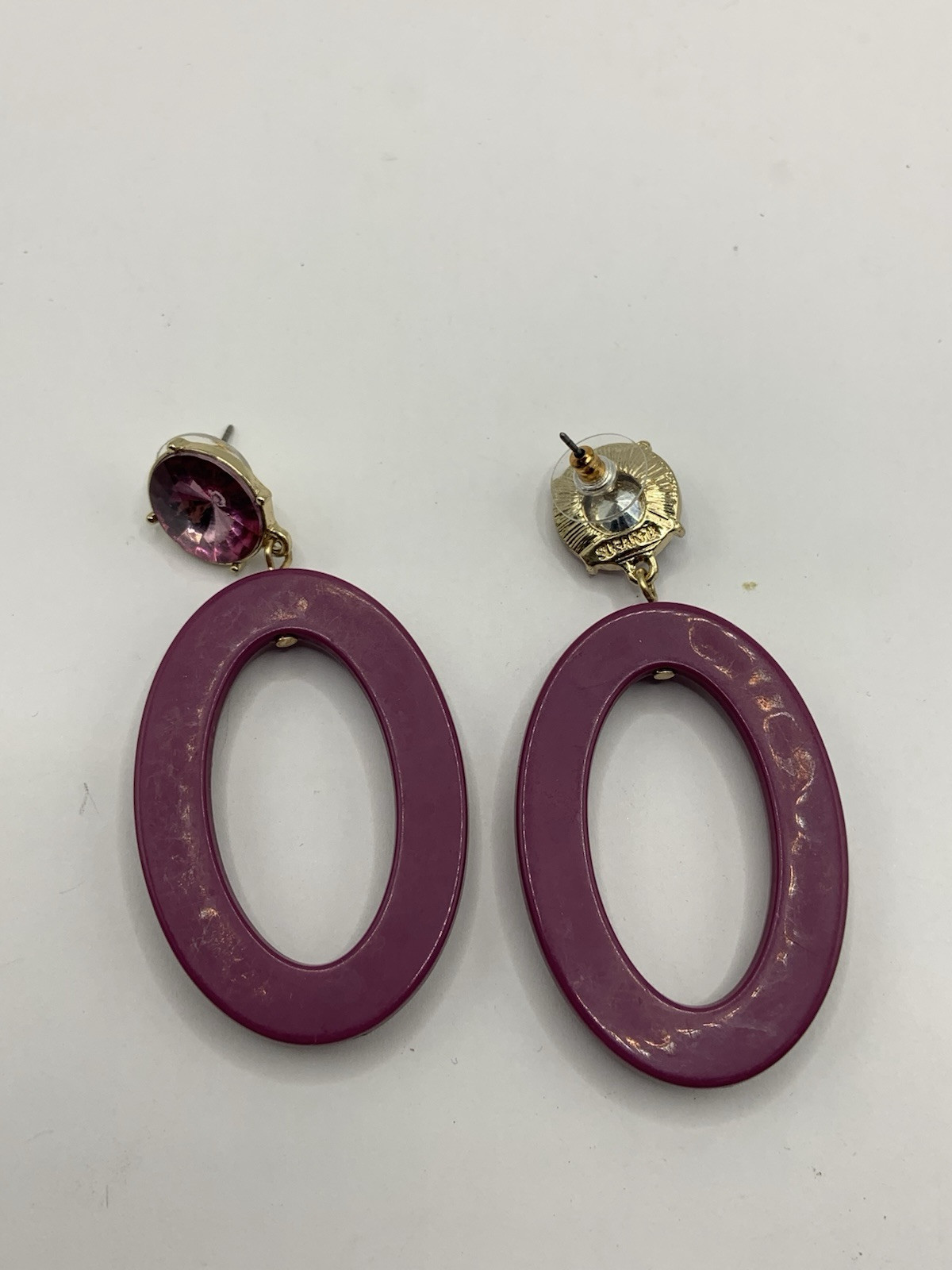 Sugarfix Purple Acrylic Rhinestone Oval Dangle Earrings