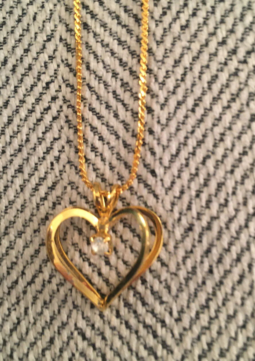 Valentine Necklace Heart Pendant Gold Overlay 3D gift Jewelry