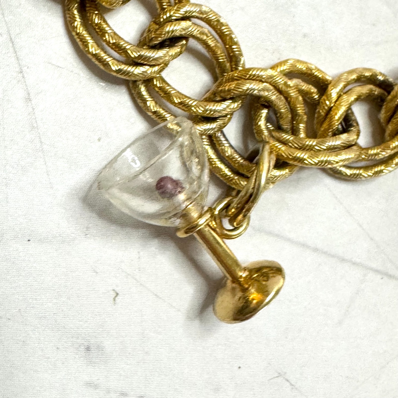 Vintage Monet Charm Bracelet Gold Tone Double Link 6 Charms Globe Kitten Cross