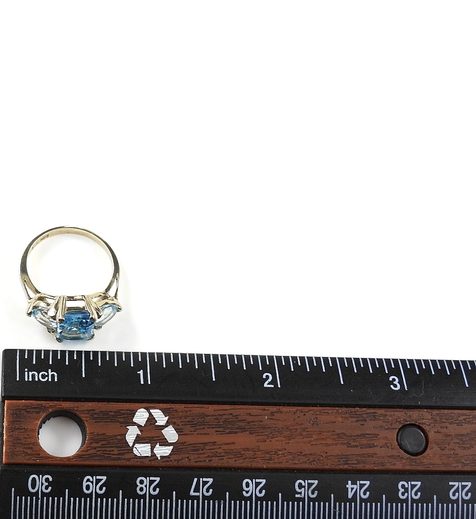 Vintage Solid 10K White Gold Ring 3 Stones Blue Topaz Gemstone Fine Jewelry