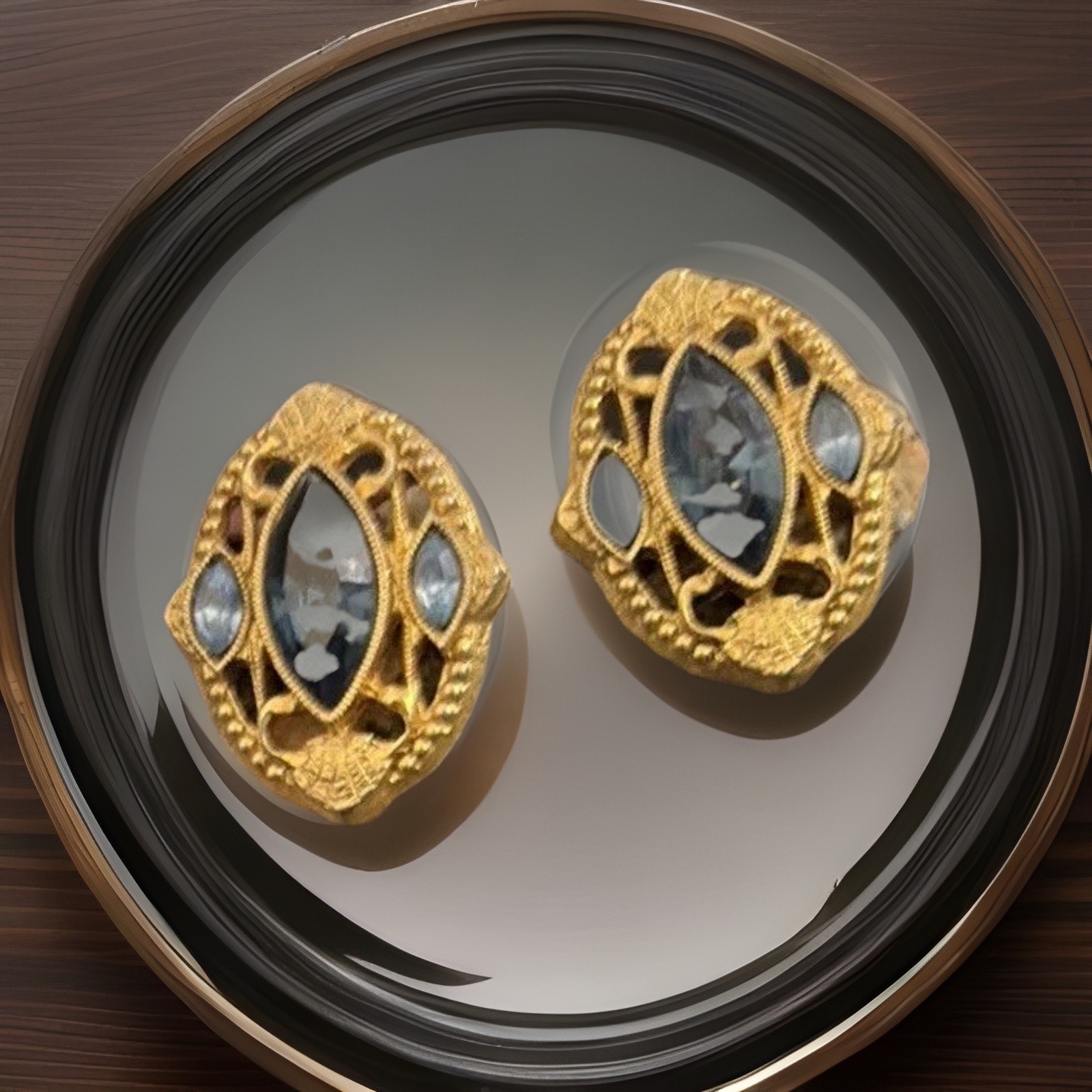 1928 Brand Pretty Filigree Pierced Earrings with Sky Blue Accents-Vintage