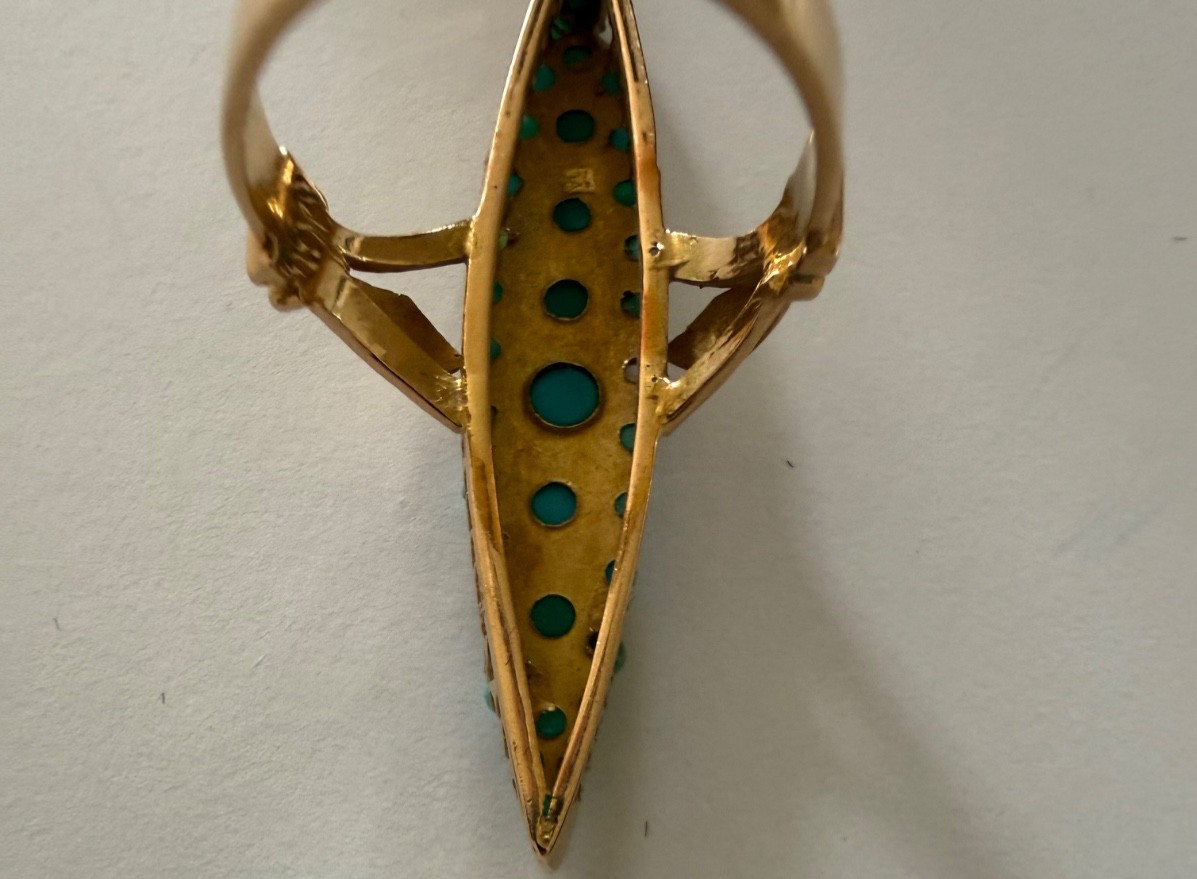 Antique Victorian 18K Gold (5.96gm) and Blue Stone Navette Ring Size 7-3/4
