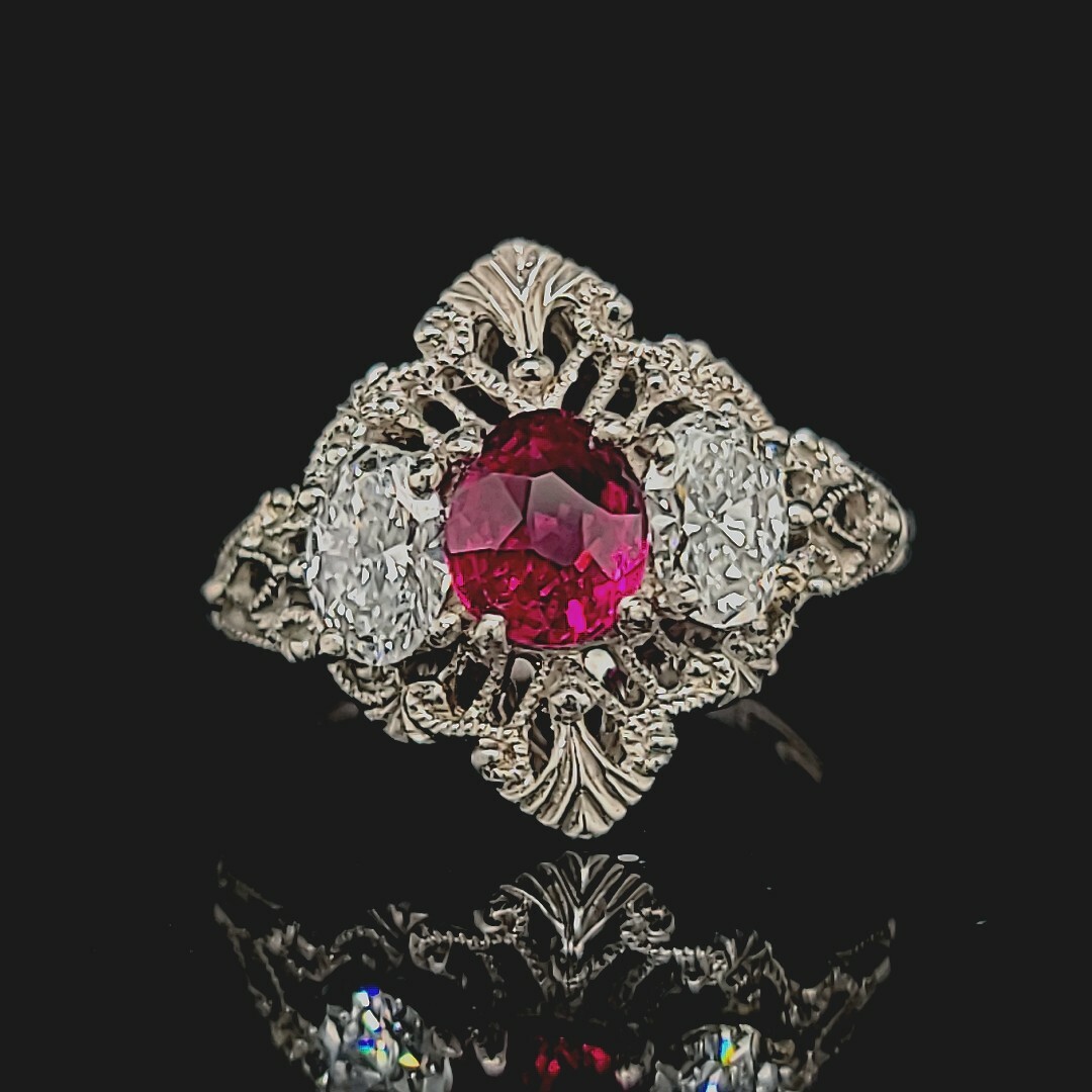 Platinum vintage art deco untreated ruby diamond ring 1.52ct GIA Cert 1920’s