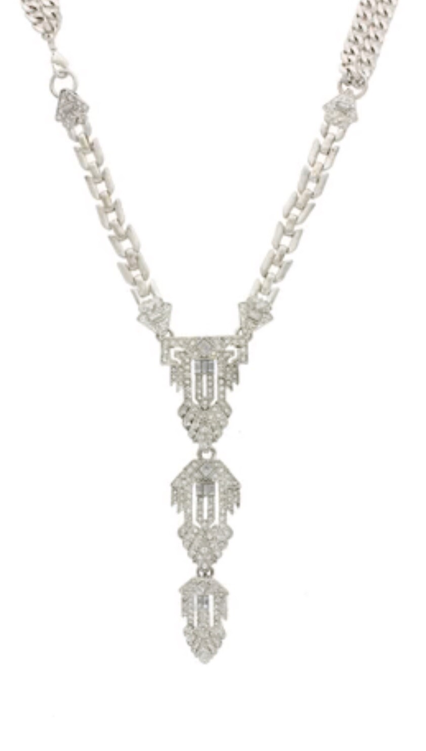 Stella & Dot Necklace Casablanca Rhinestone Silver Tone Convertible Pendant 18”