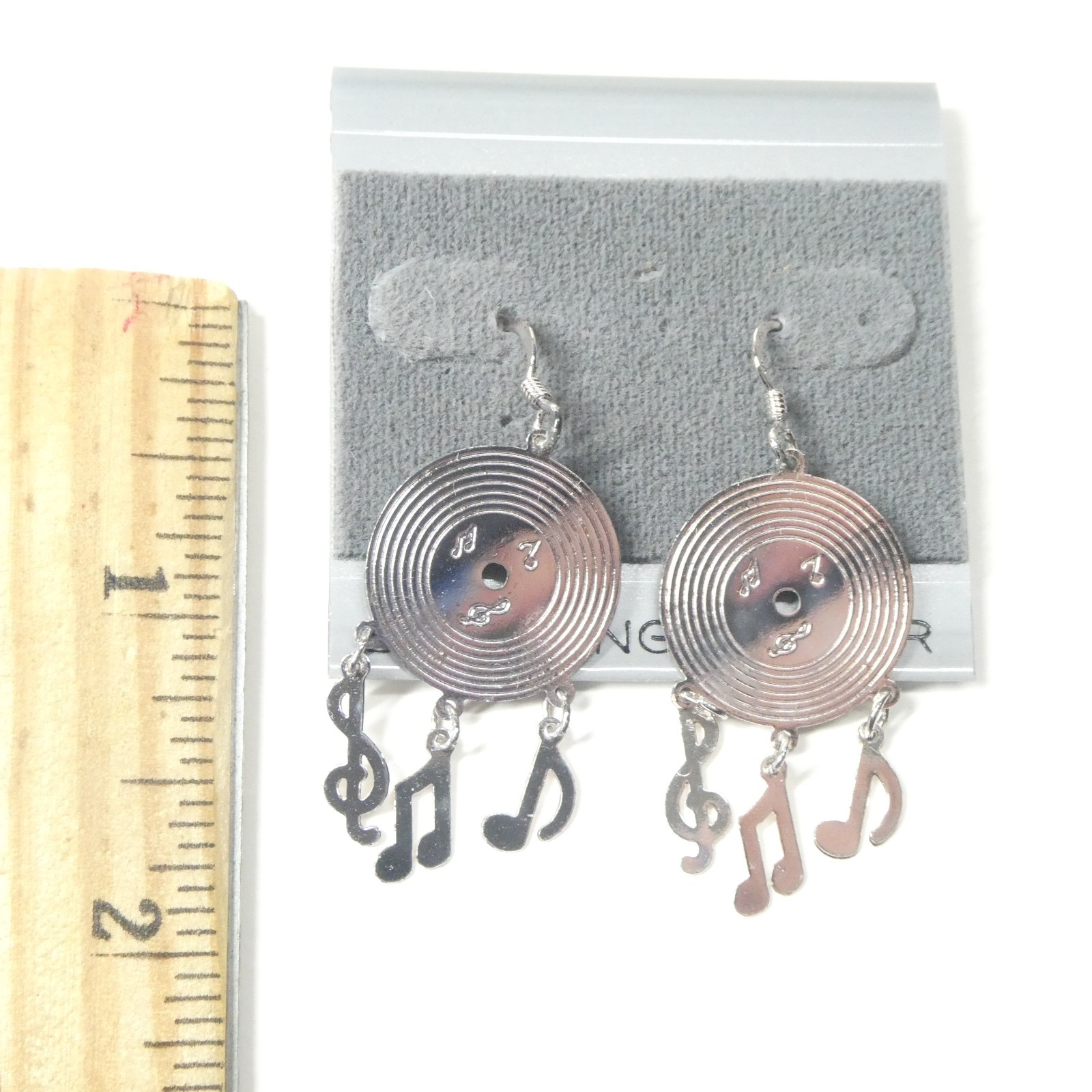 Vinyl Record Earrings 925 Sterling Silver Music Notes Dangle Vintage Rock & Roll