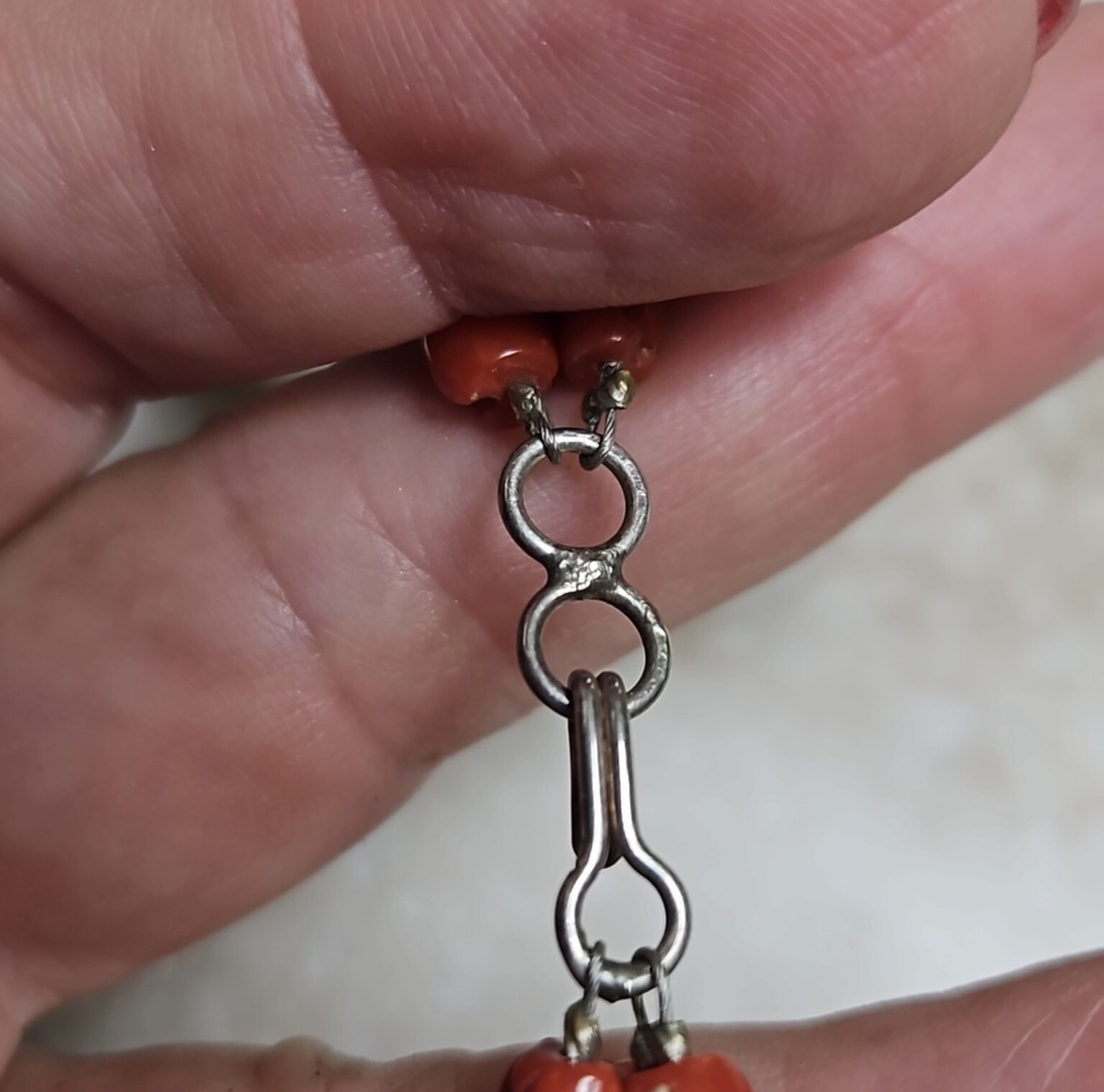 Vintage Turquoise Necklace w/ Coral Beads & 925 Silver Clasp 22 Inches