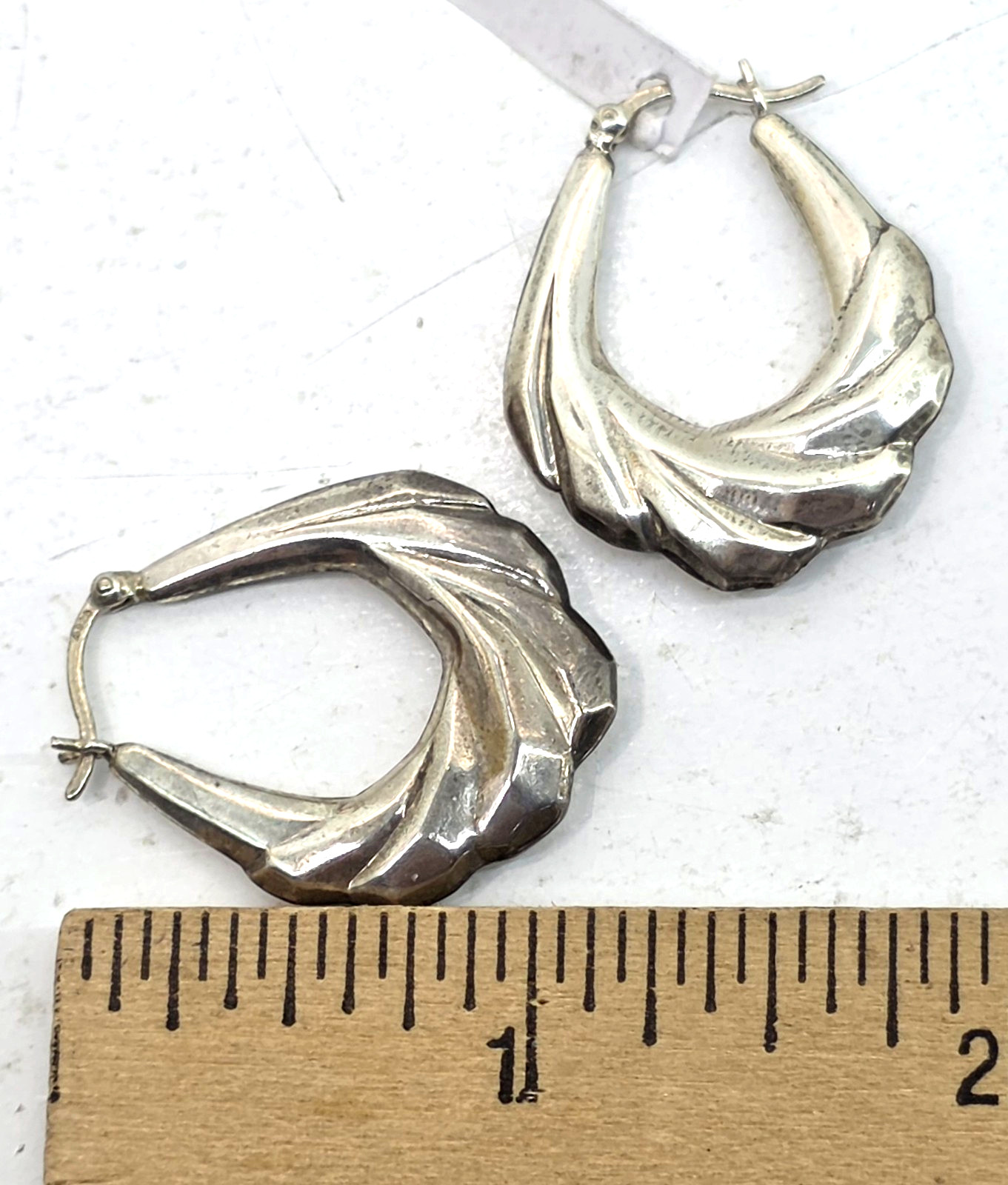 F.A.S. 925 Sterling Silver Twist Puff Dangle Drop Hoop Earrings Vintage or BO