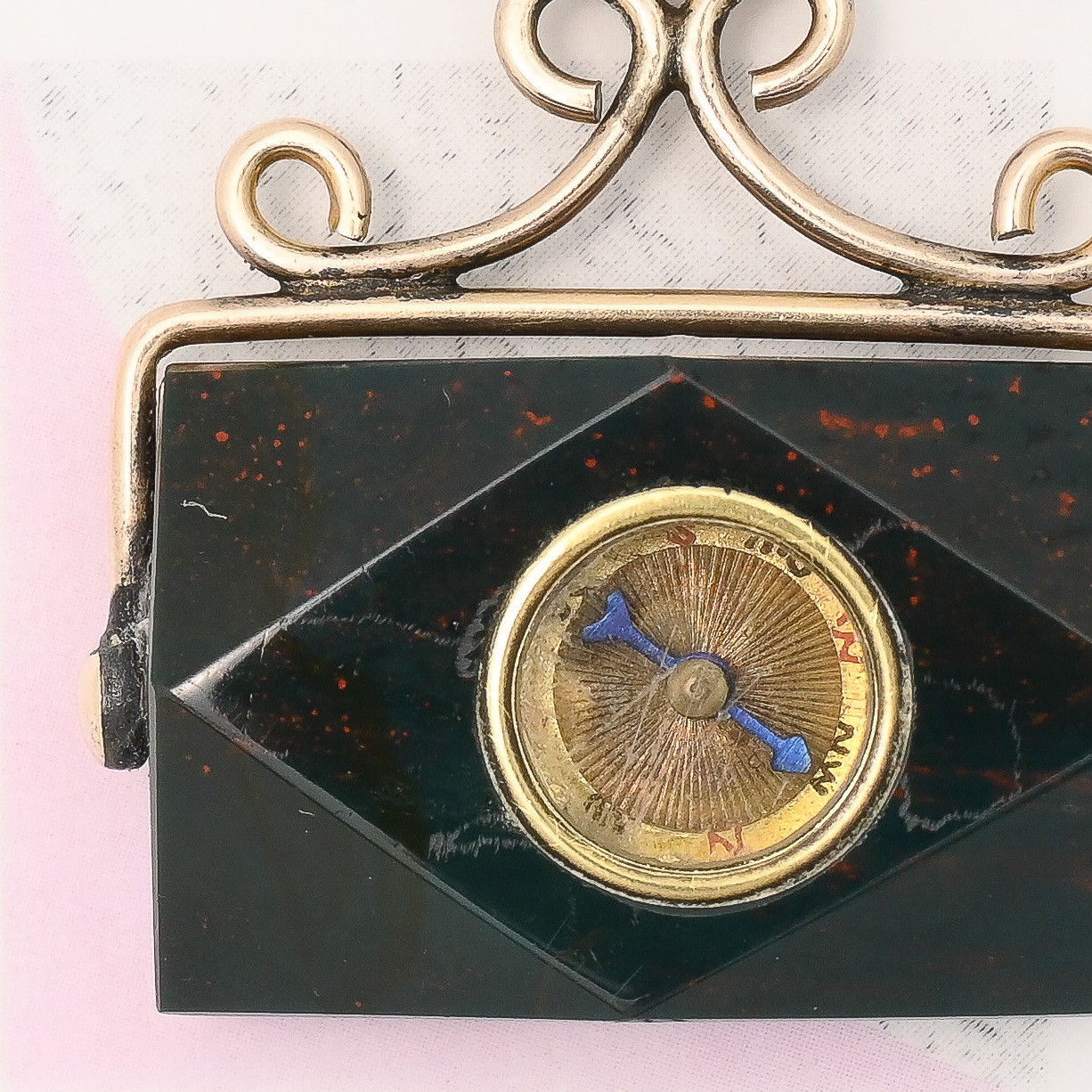 Antique Victorian FACETED BLOODSTONE Compass Gold Filled Spinner Charm Pendant
