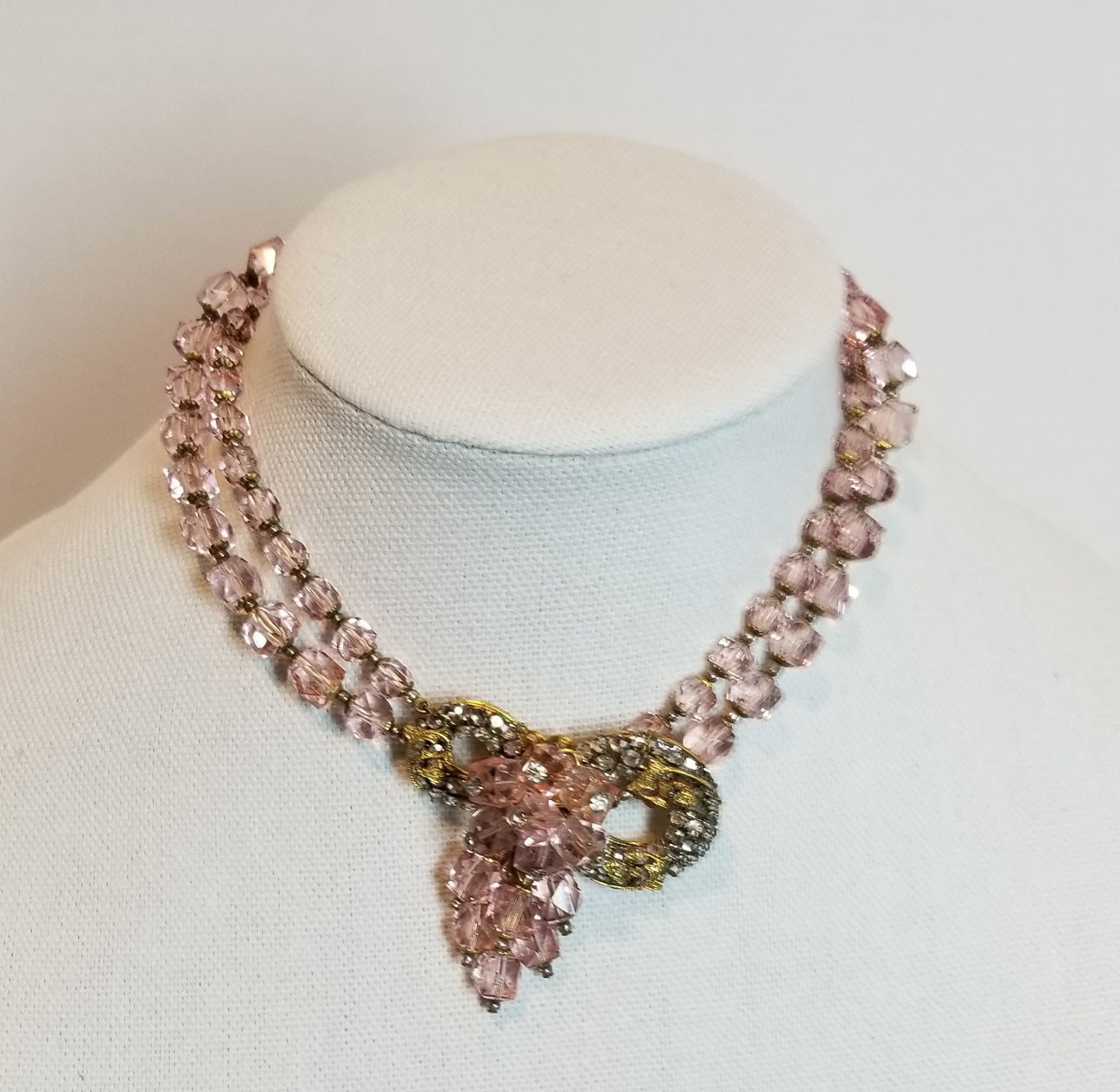 Vintage Original by Robert? Necklace & Earrings Pink Crystal Beads Rhinestones