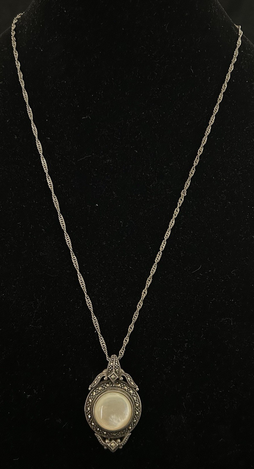 Vintage Marasite & Sterling Reversible Pendant & Necklace
