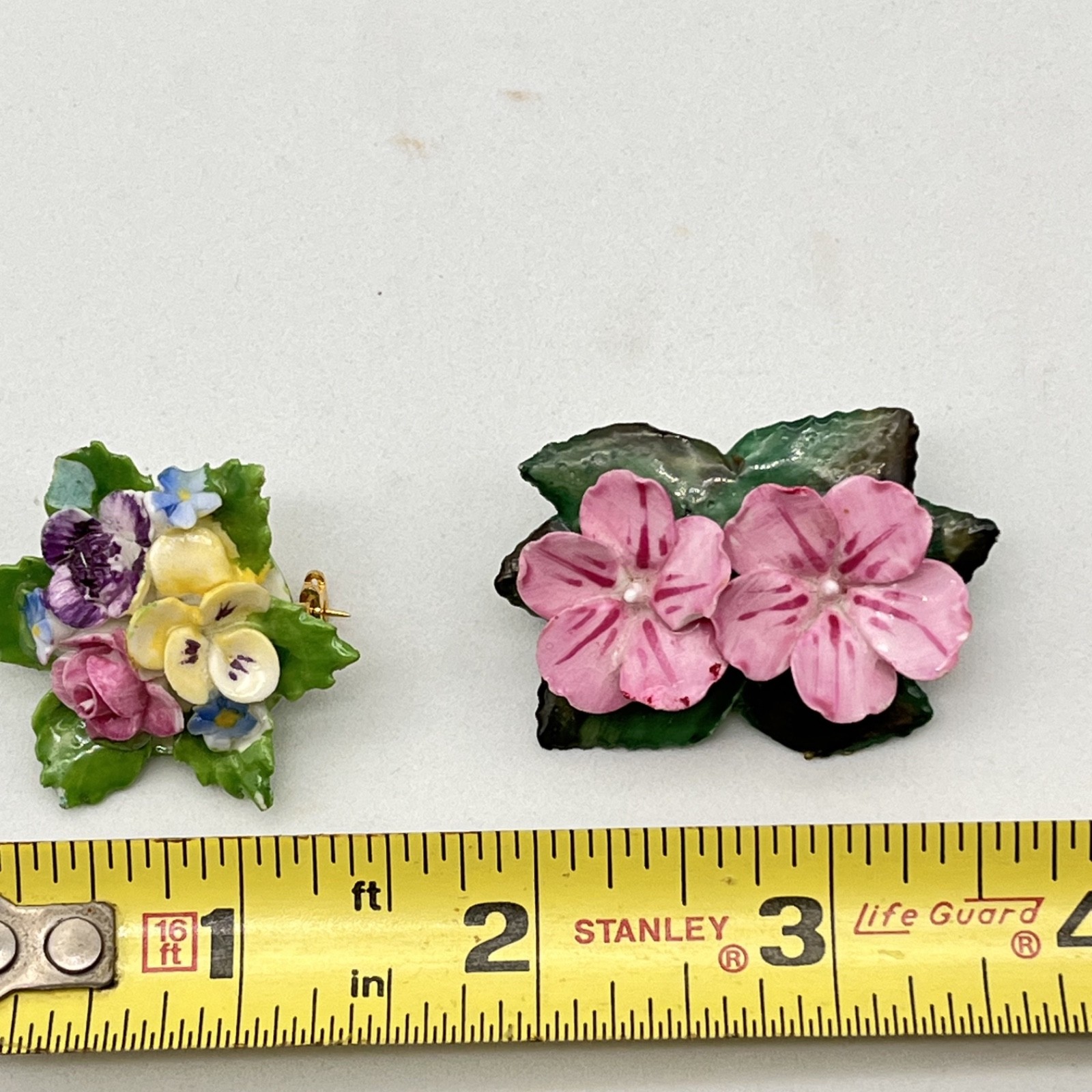Vintage Porcelain Flower Brooch Lot of 2 Colorful Pins Made in England