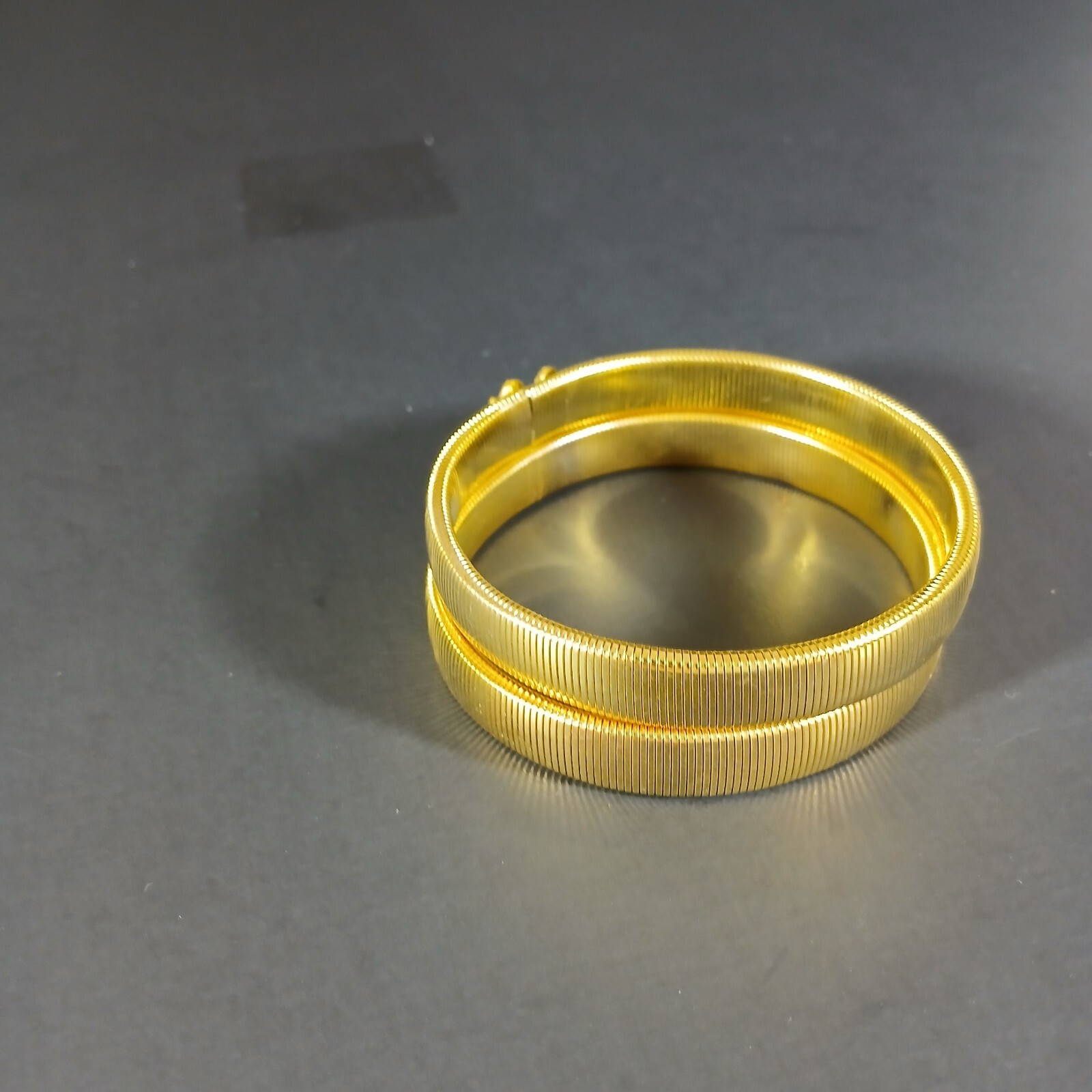 1960s Vintage Pair Cuff Rings with Butterflies Gold Tone Stretchy Statement