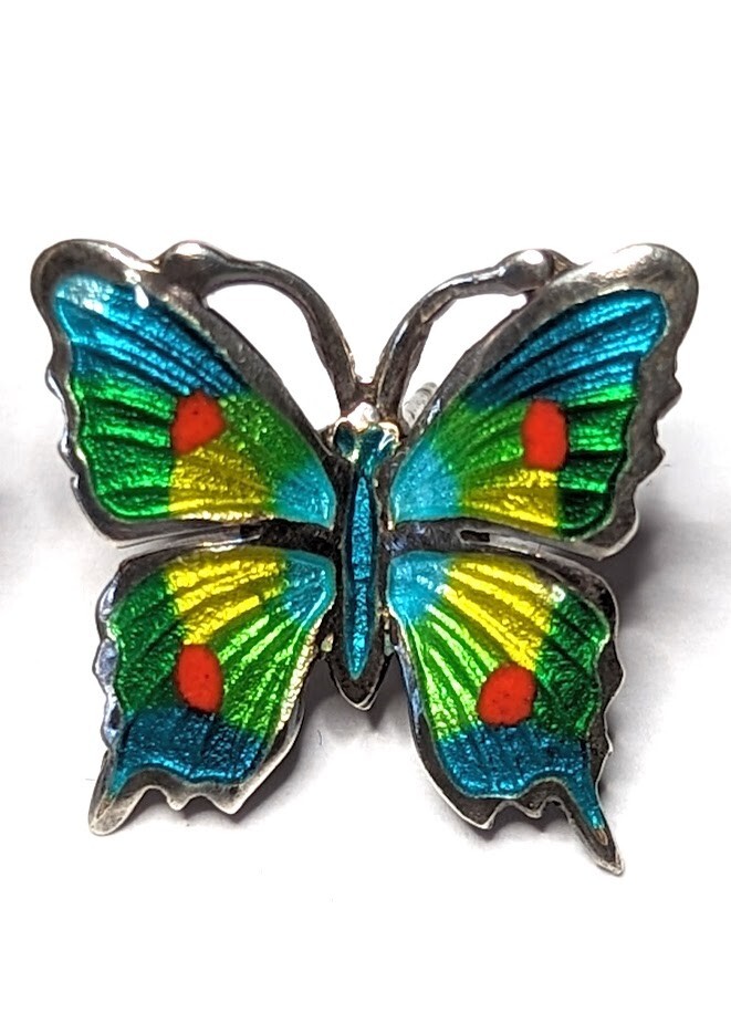 Vintage Fine 980 Silver Espinosa Butterfly Earrings Enamel Mexico Unsigned