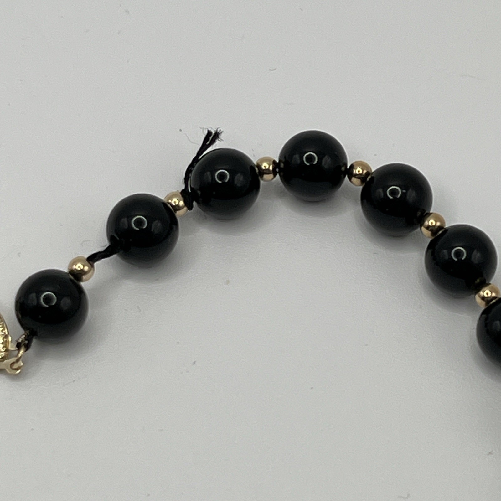 Vintage Black Onyx Beaded Necklace 14k Gold Clasp 18” As Is Restring